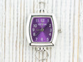 Purple Dial Silvertone Rectangle Watch Face • DIY Beading Watch • Jewelry Making • Analog • Loops and Battery Included