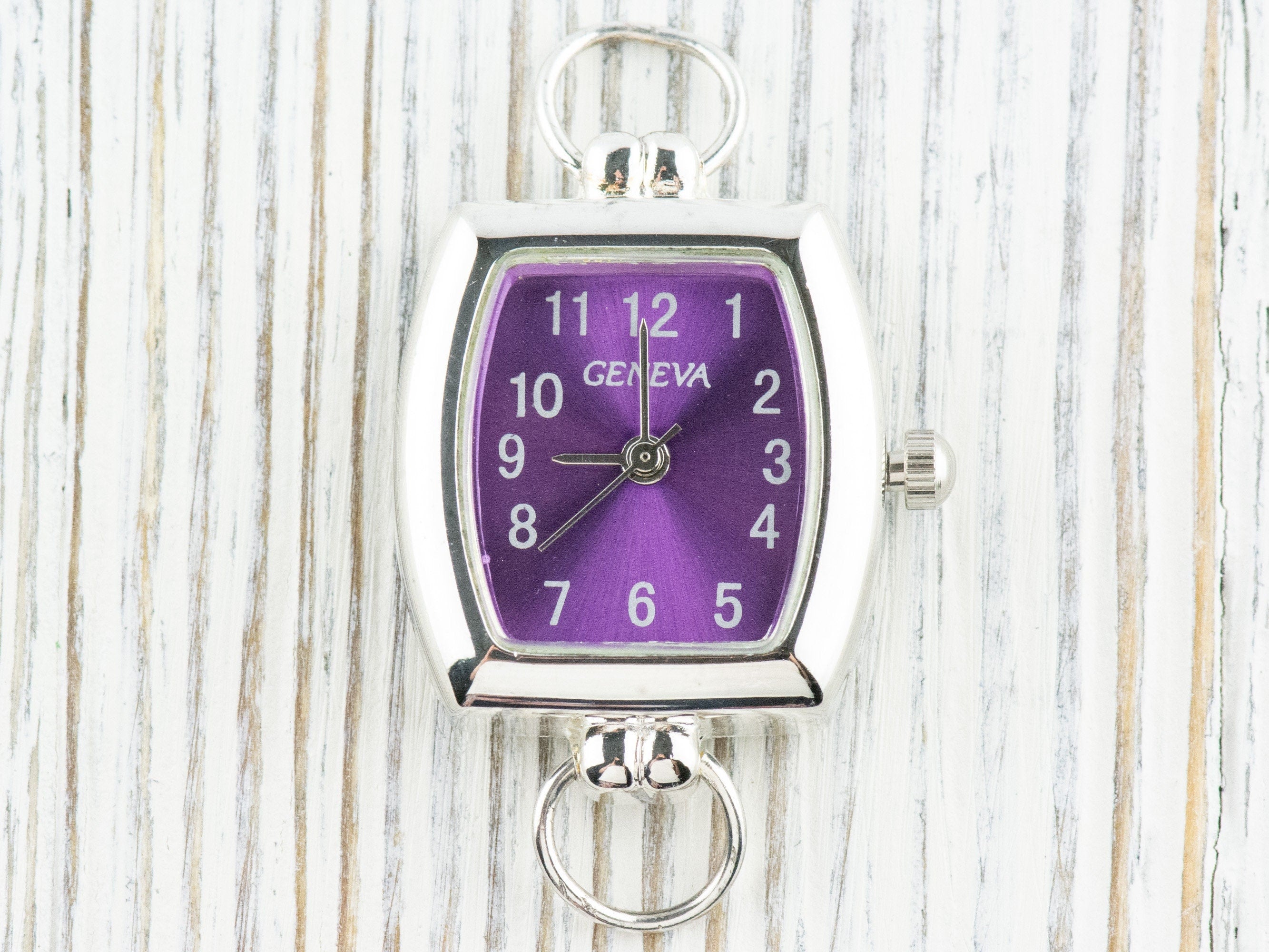 Purple Dial Silvertone Rectangle Watch Face • DIY Beading Watch • Jewelry Making • Analog • Loops and Battery Included