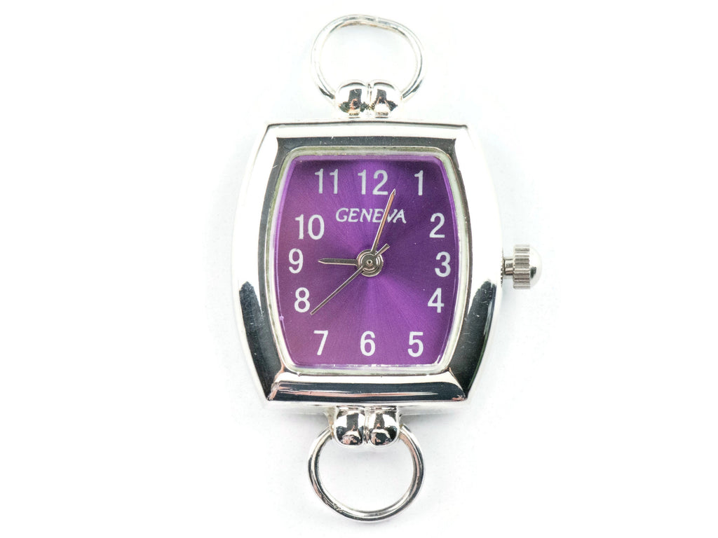 Purple Dial Silvertone Rectangle Watch Face • DIY Beading Watch • Jewelry Making • Analog • Loops and Battery Included