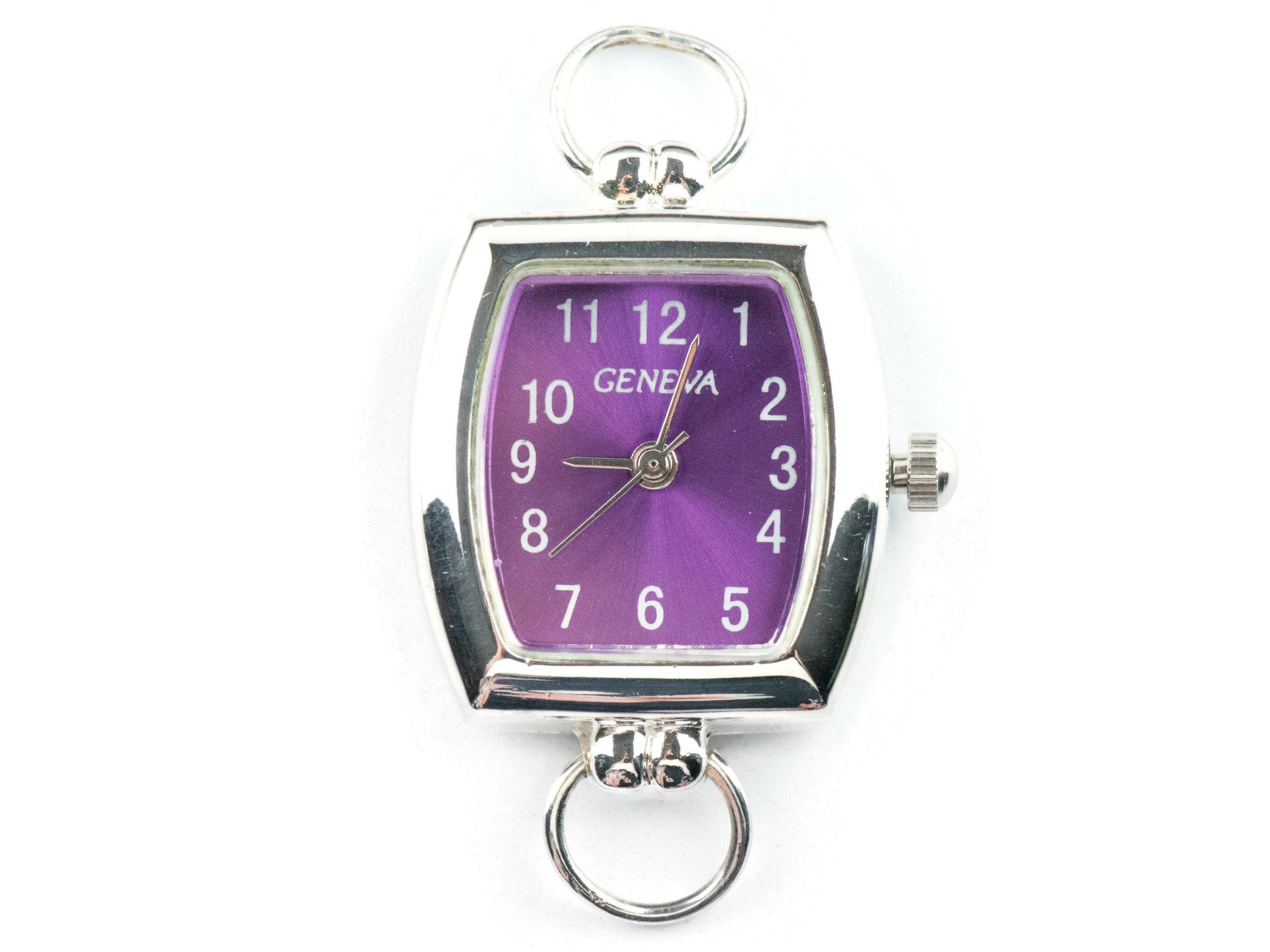Purple Dial Silvertone Rectangle Watch Face • DIY Beading Watch • Jewelry Making • Analog • Loops and Battery Included