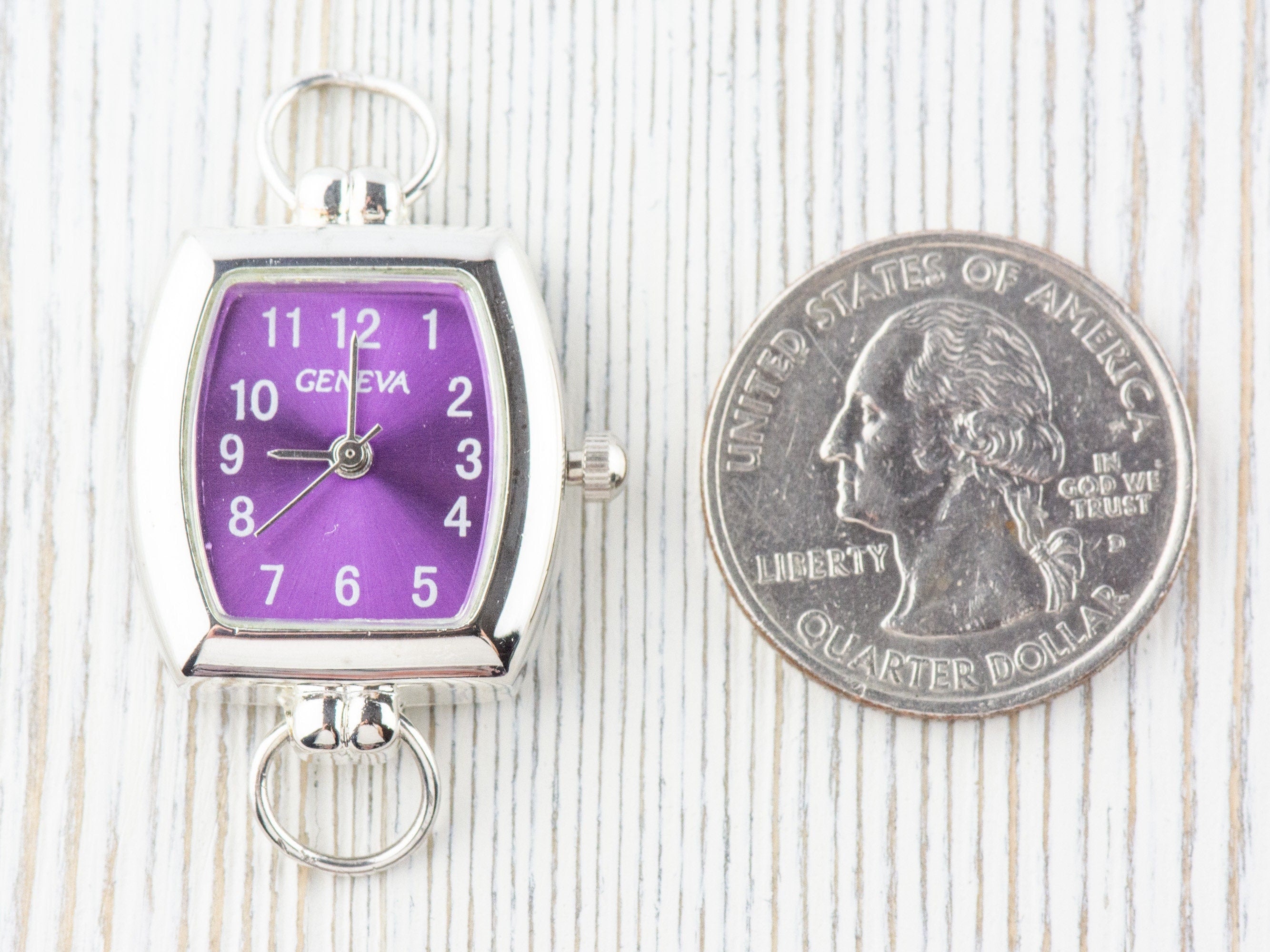 Purple Dial Silvertone Rectangle Watch Face • DIY Beading Watch • Jewelry Making • Analog • Loops and Battery Included