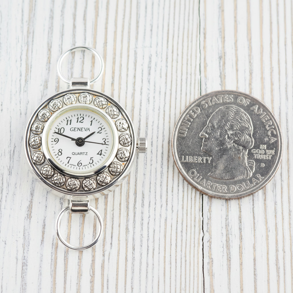 Dandelion White Dial Silvertone Round Watch Face • DIY Beading Watch • Jewelry Making • Analog • Loops and Battery Included