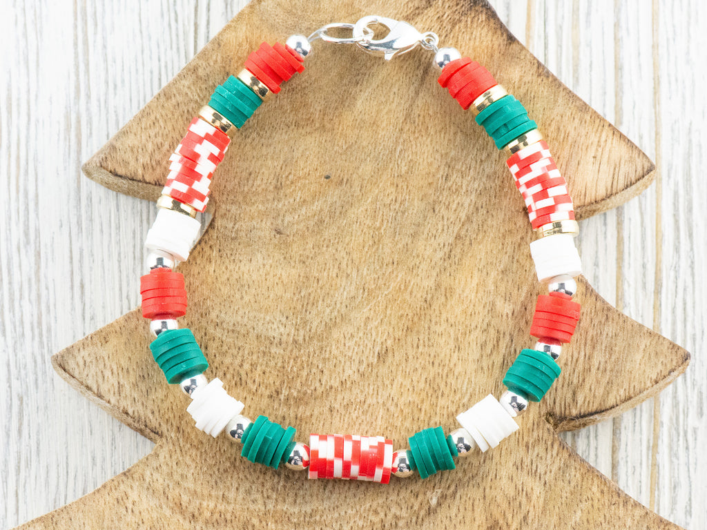 Holiday Cheer Red and Green Heishi Bracelet, Christmas Jewelry, Feeling Festive, Handmade Gift