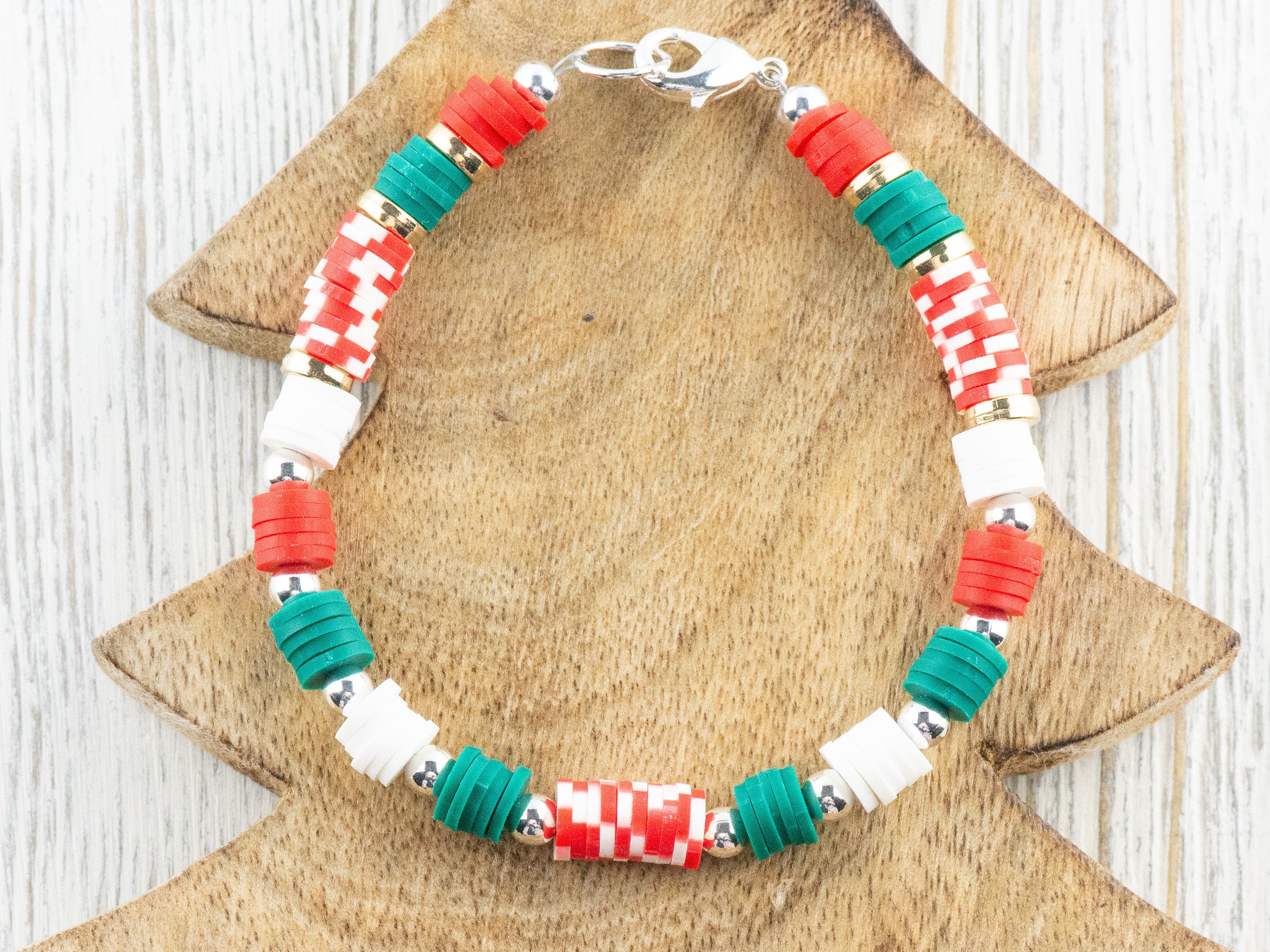 Holiday Cheer Red and Green Heishi Bracelet, Christmas Jewelry, Feeling Festive, Handmade Gift