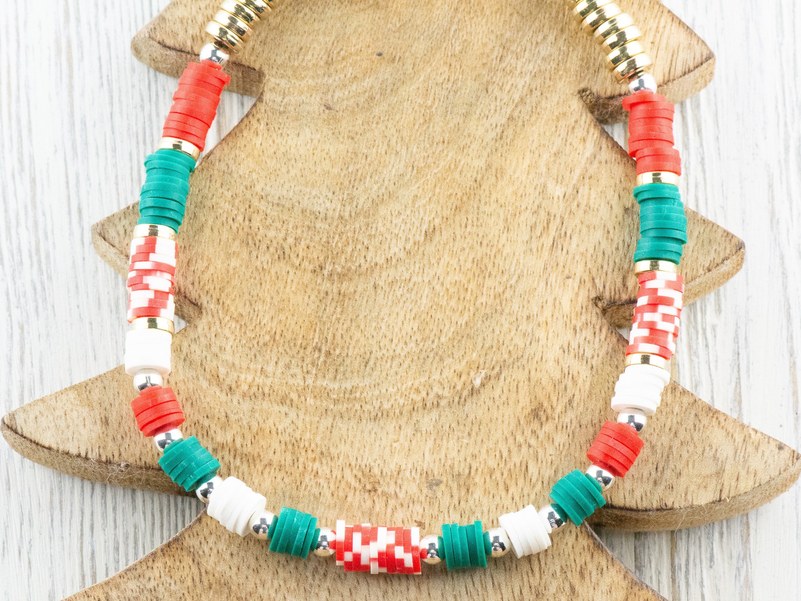 Holiday Cheer Red and Green Heishi Necklace, Christmas Jewelry, Feeling Festive, Handmade Gift