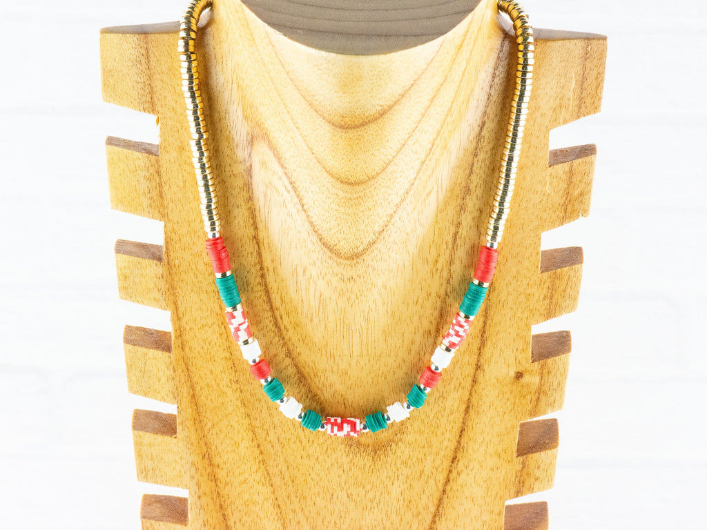 Holiday Cheer Red and Green Heishi Necklace, Christmas Jewelry, Feeling Festive, Handmade Gift