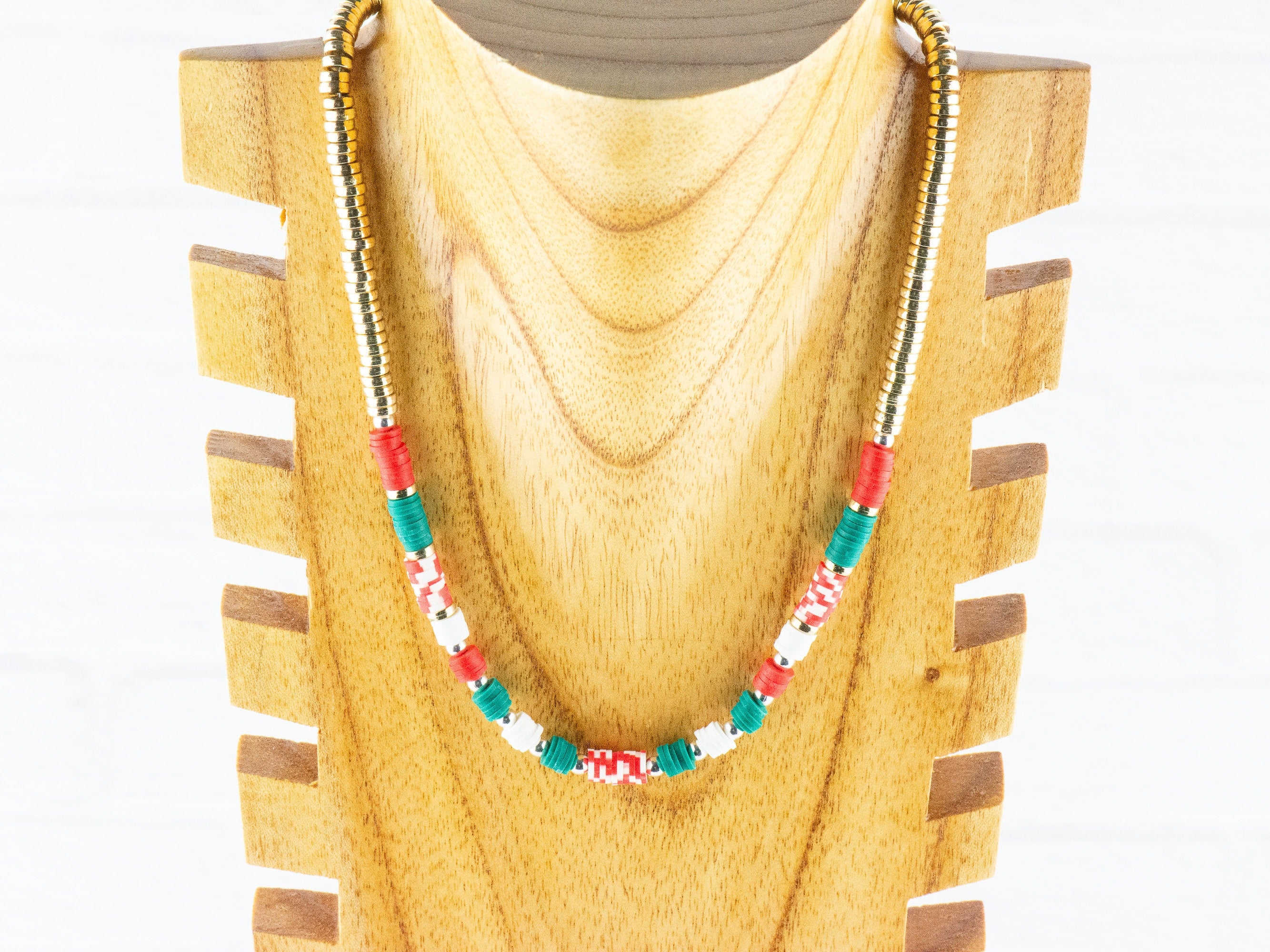 Holiday Cheer Red and Green Heishi Necklace, Christmas Jewelry, Feeling Festive, Handmade Gift
