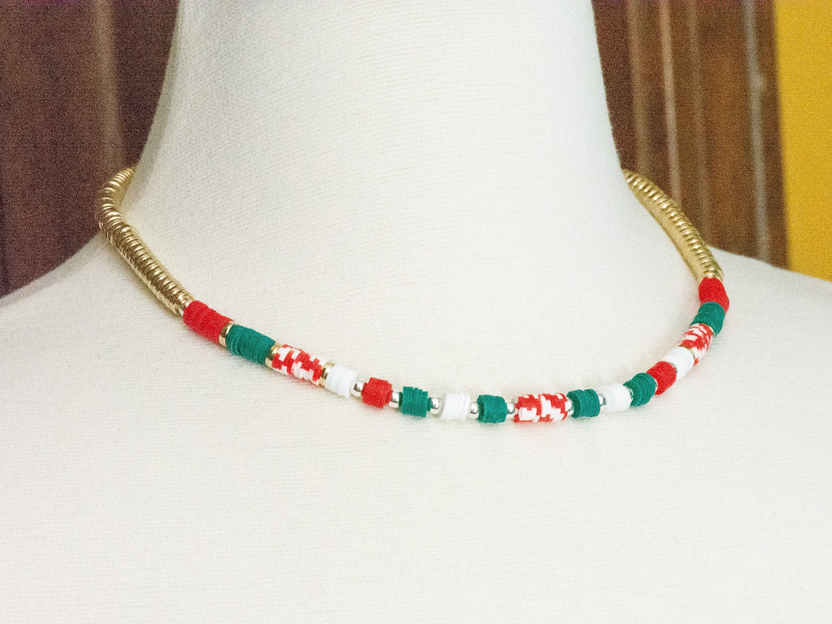 Holiday Cheer Red and Green Heishi Necklace, Christmas Jewelry, Feeling Festive, Handmade Gift