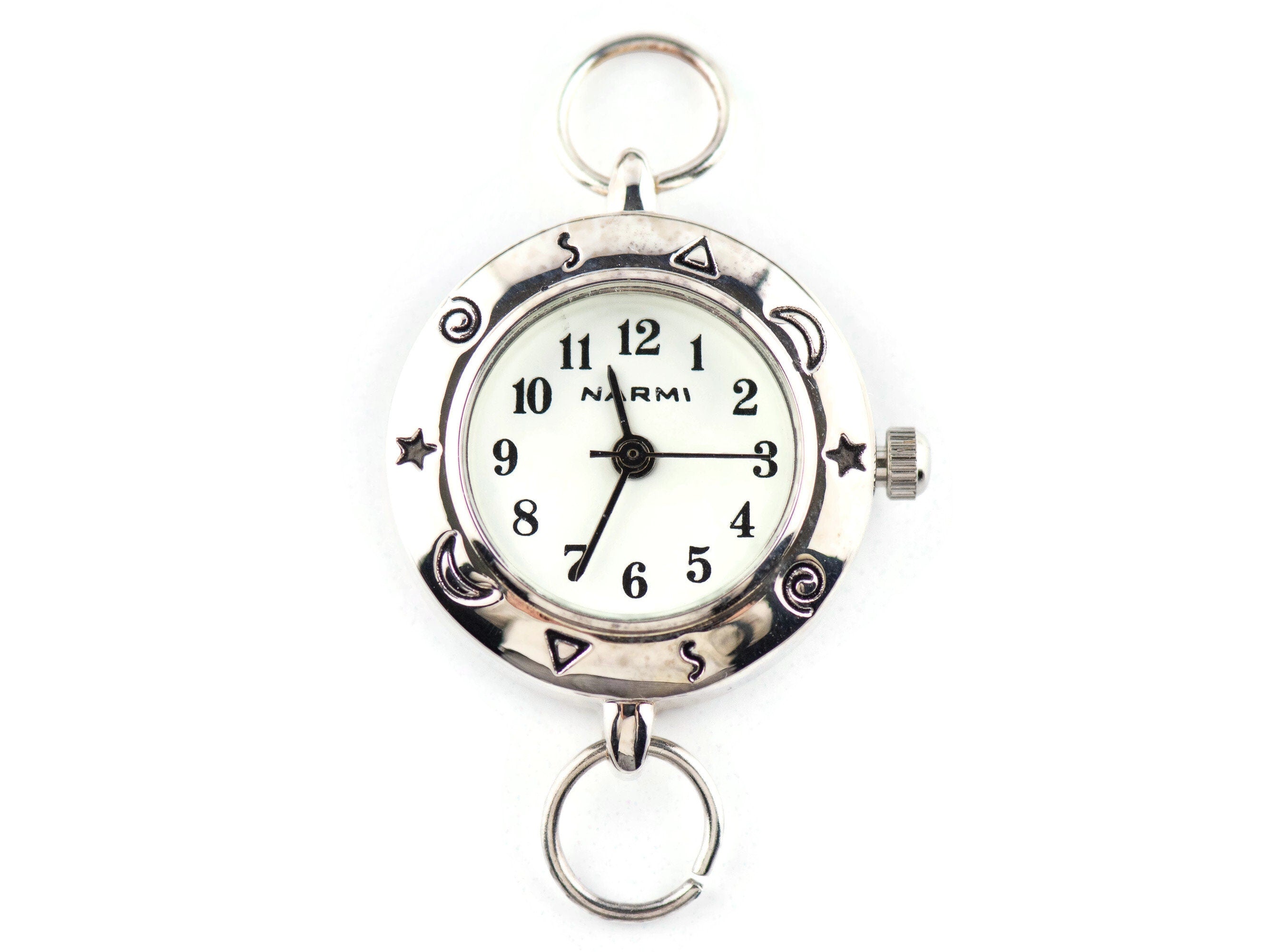 Celestial Silvertone Round Watch Face • White Dial • DIY Beading Watch • Jewelry Making • Analog • Loops and Battery Included