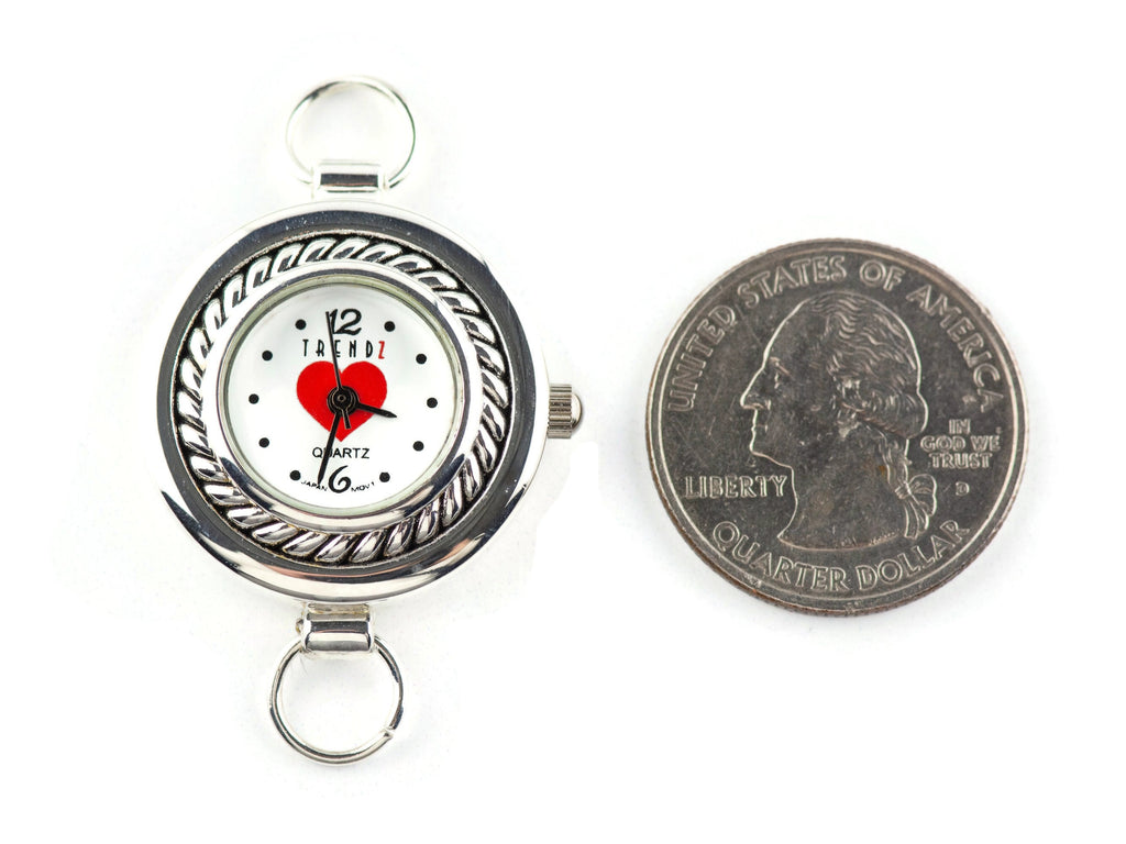 Red Heart White Dial Silvertone Round Watch Face • DIY Beading Watch • Jewelry Making • Analog • Loops and Battery Included