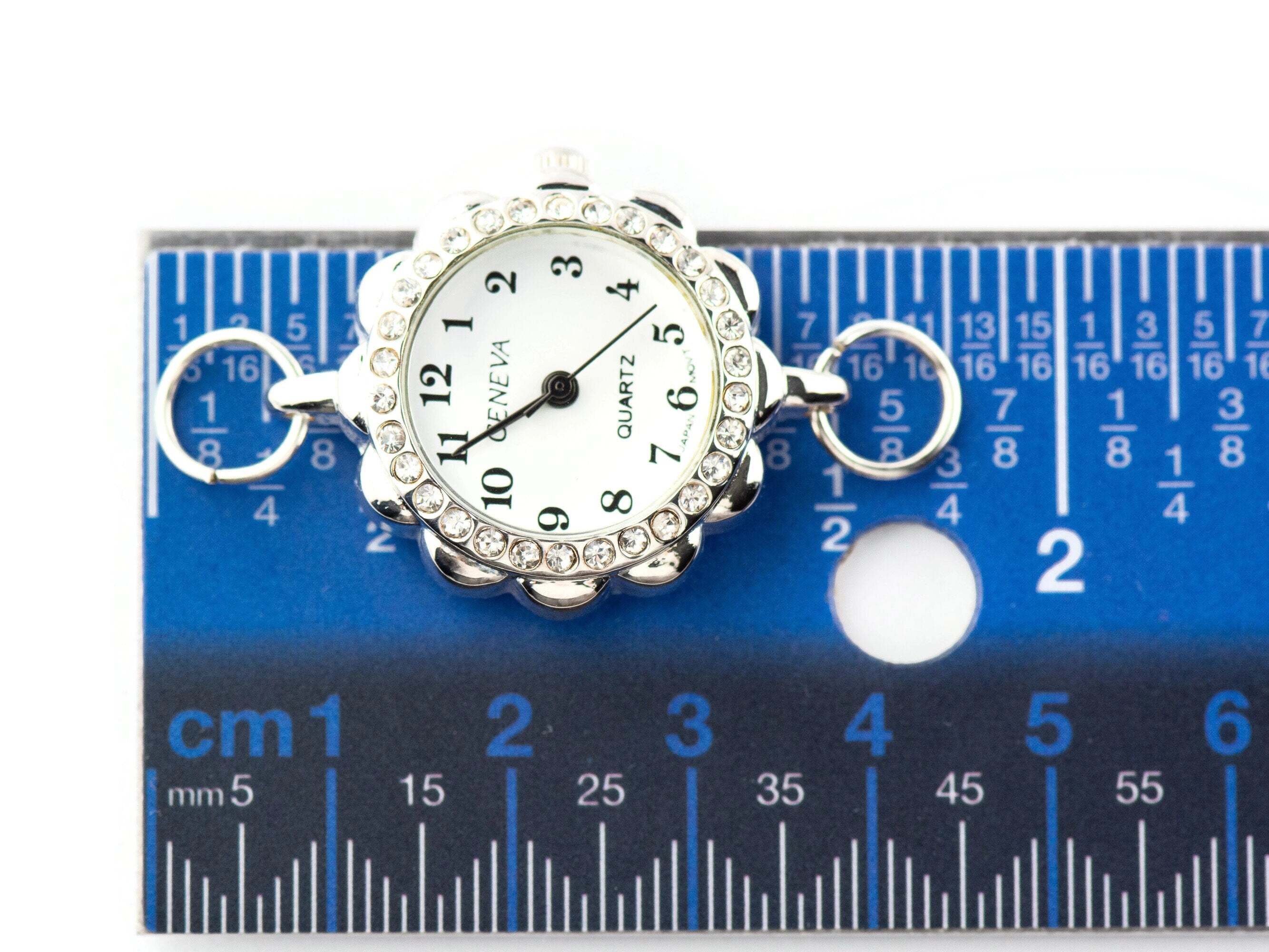 White Dial Rhinestone-Studded Silvertone Flower Watch Face • DIY Beading Watch • Jewelry Making • Analog • Loops and Battery Included