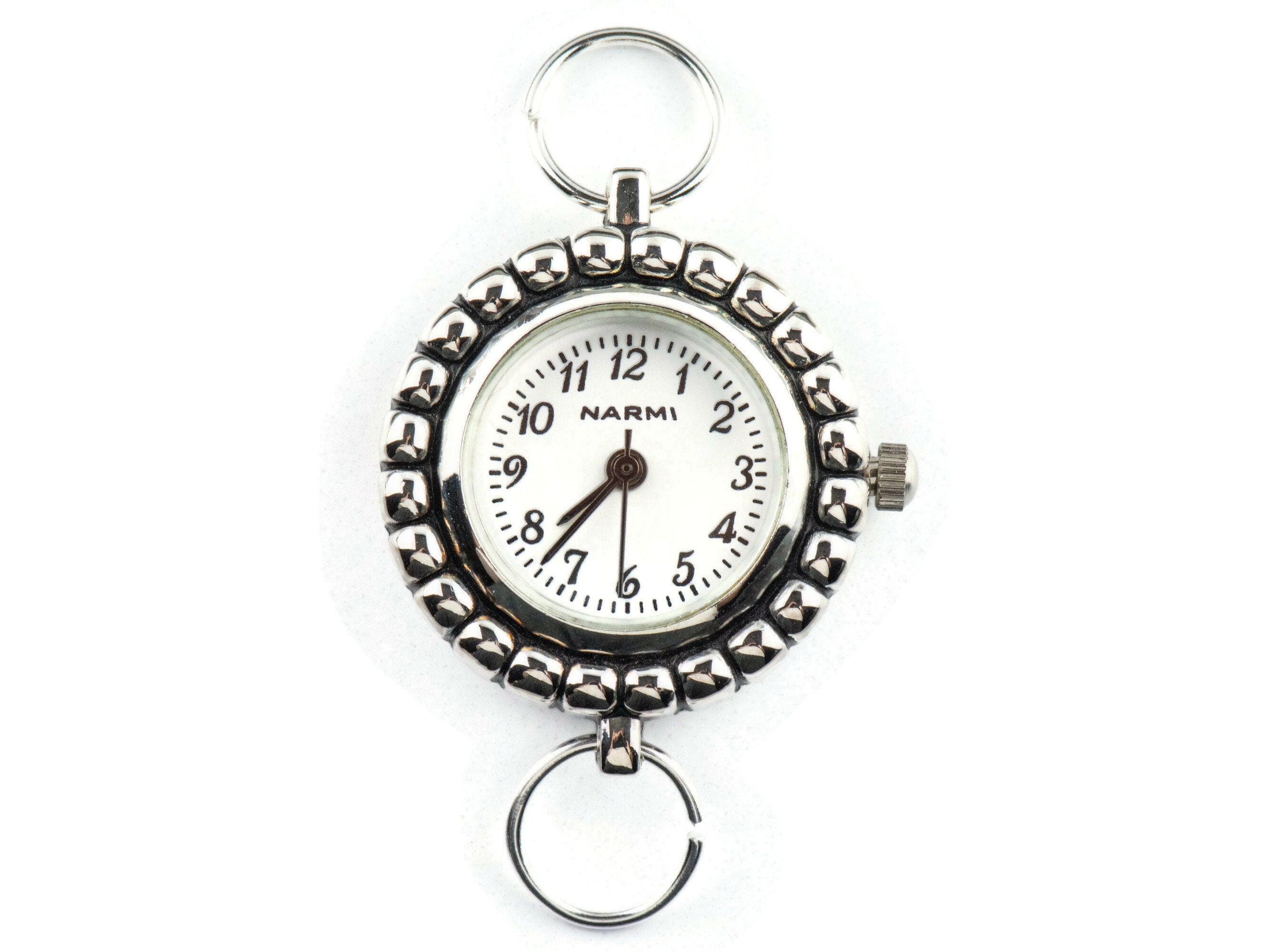 White Dial Silvertone Bumpy Round Watch Face • DIY Beading Watch • Jewelry Making • Analog • Loops and Battery Included