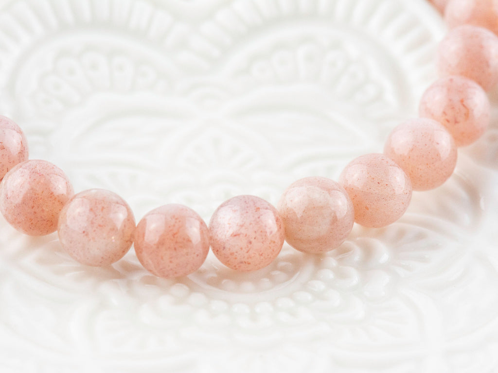 Pink Flake Moonstone Stretch Beaded Watch Band, Medical Alert Bracelet, Single Strand, Interchangeable, Handmade Jewelry