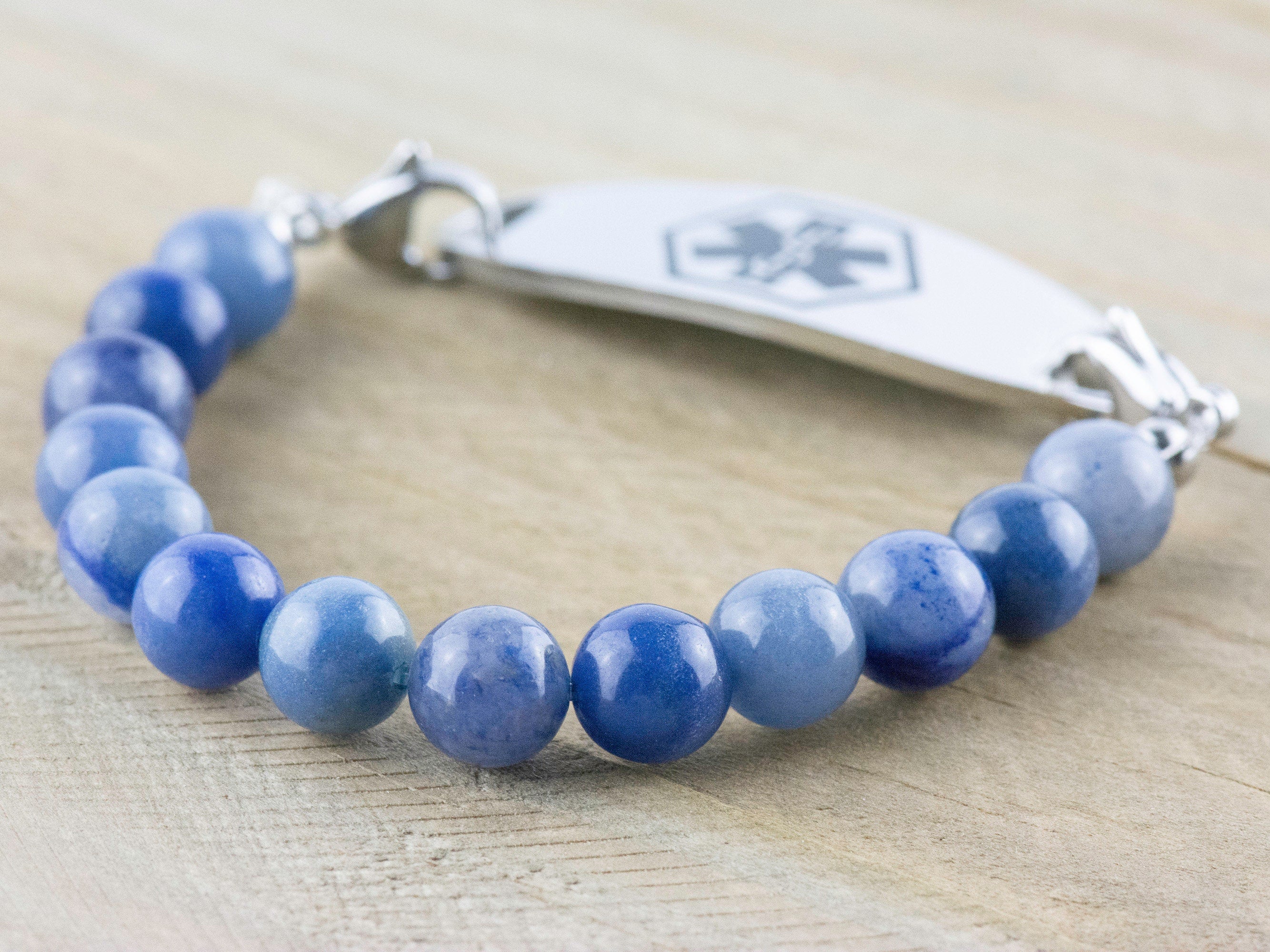 Blue Aventurine Stretch Beaded Watch Band, Medical Alert Bracelet, Single Strand, Interchangeable, Handmade Jewelry