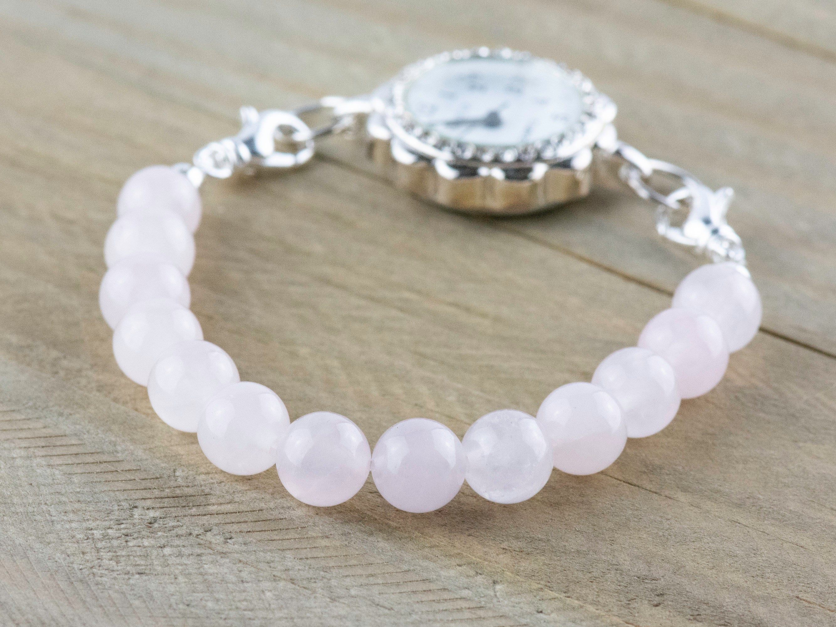 Rose Quartz Stretch Beaded Watch Band, Medical Alert Bracelet, Single Strand, Interchangeable, Handmade Jewelry