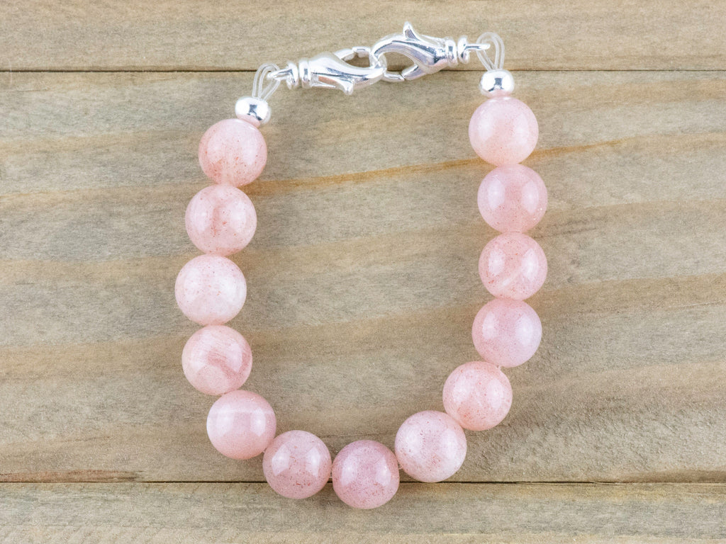 Pink Flake Moonstone Stretch Beaded Watch Band, Medical Alert Bracelet, Single Strand, Interchangeable, Handmade Jewelry