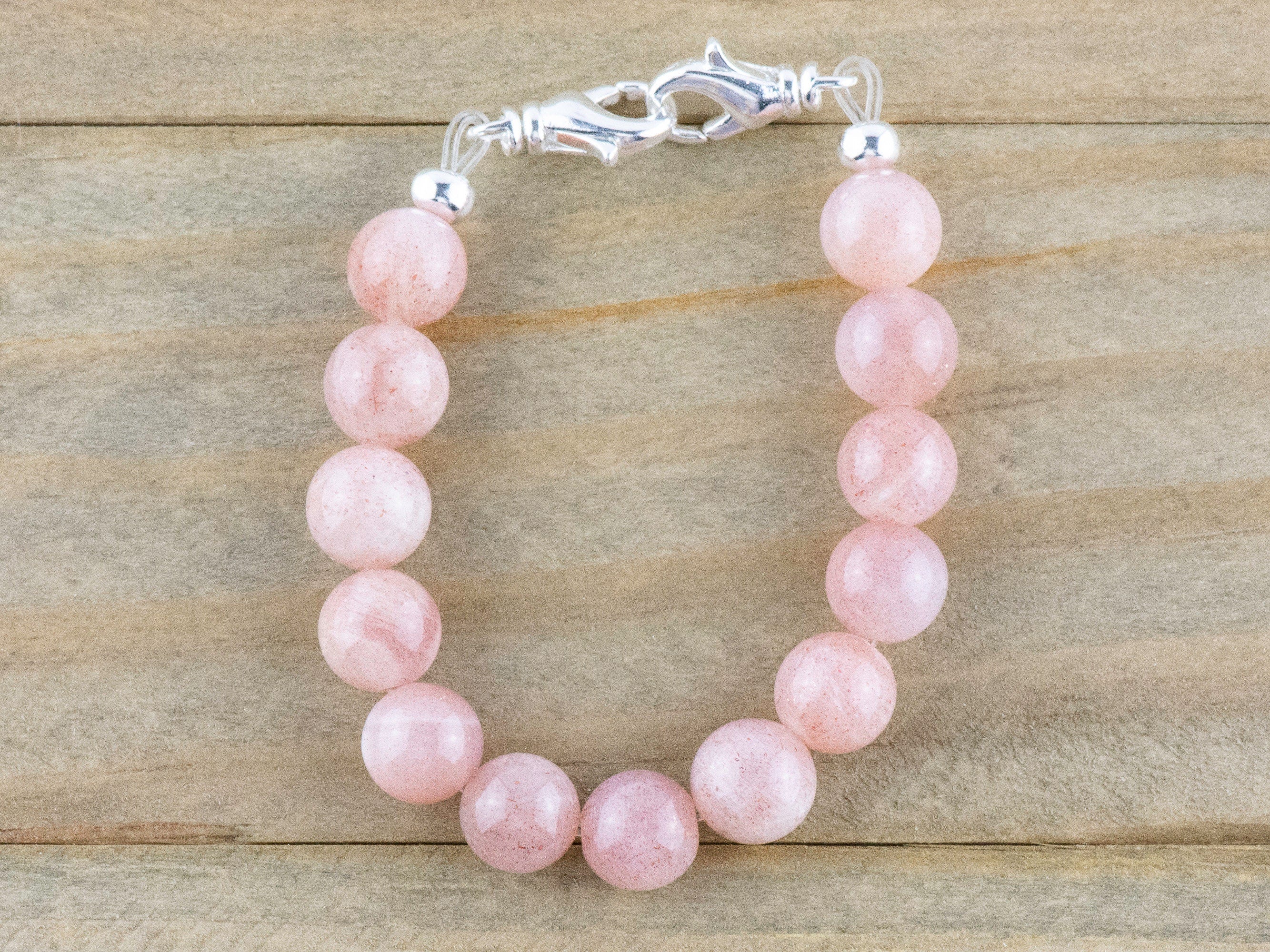 Pink Flake Moonstone Stretch Beaded Watch Band, Medical Alert Bracelet, Single Strand, Interchangeable, Handmade Jewelry