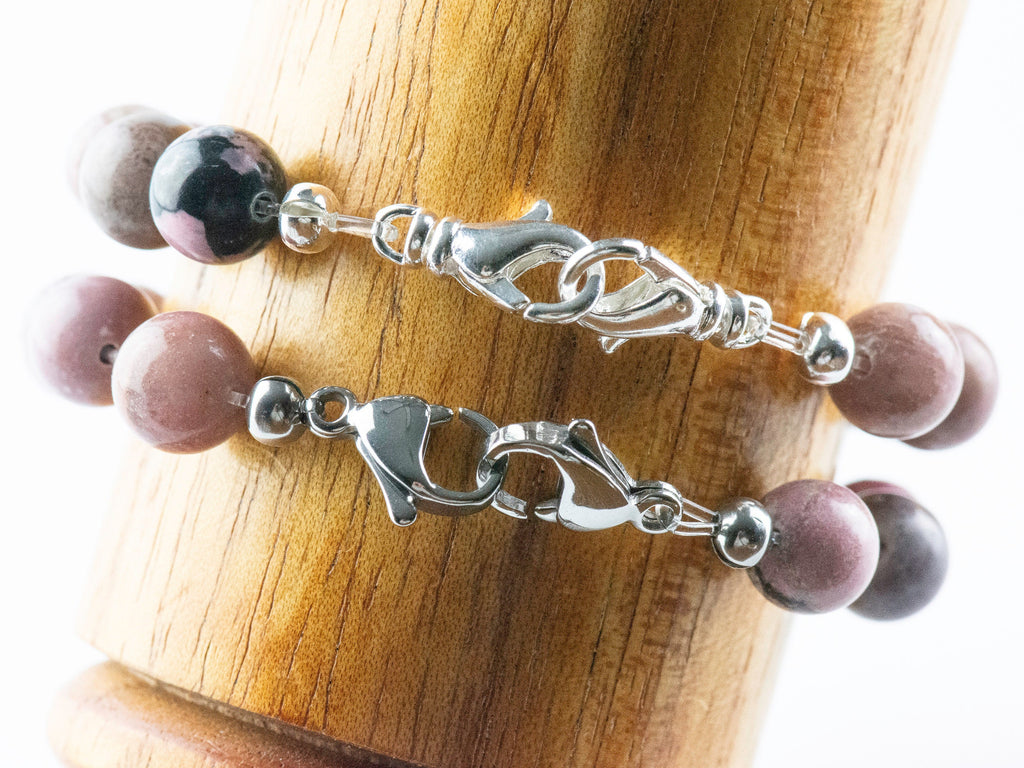 Rhodonite Stretch Beaded Watch Band, Medical Alert Bracelet, Single Strand, Interchangeable, Handmade Jewelry