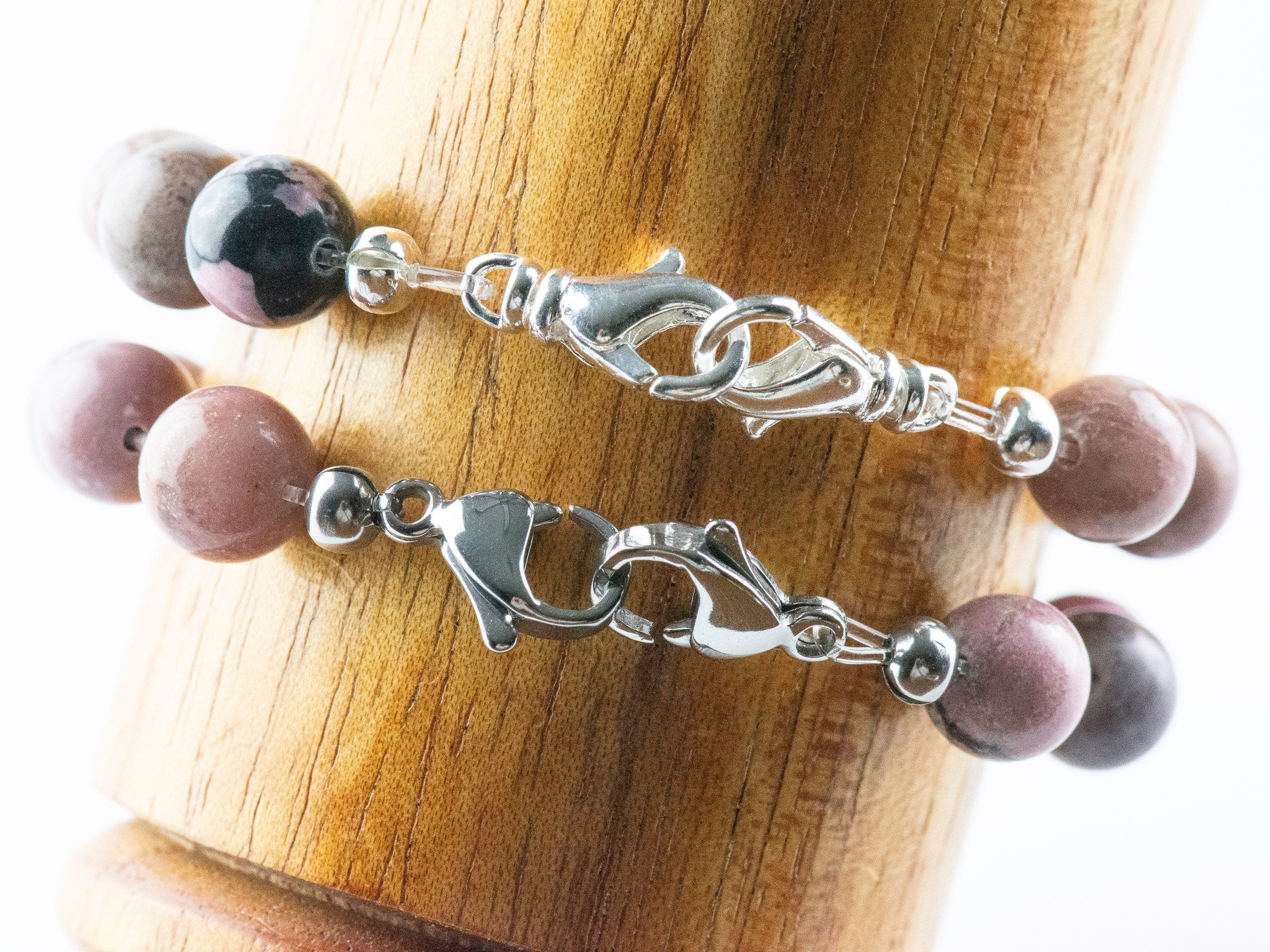 Rhodonite Stretch Beaded Watch Band, Medical Alert Bracelet, Single Strand, Interchangeable, Handmade Jewelry