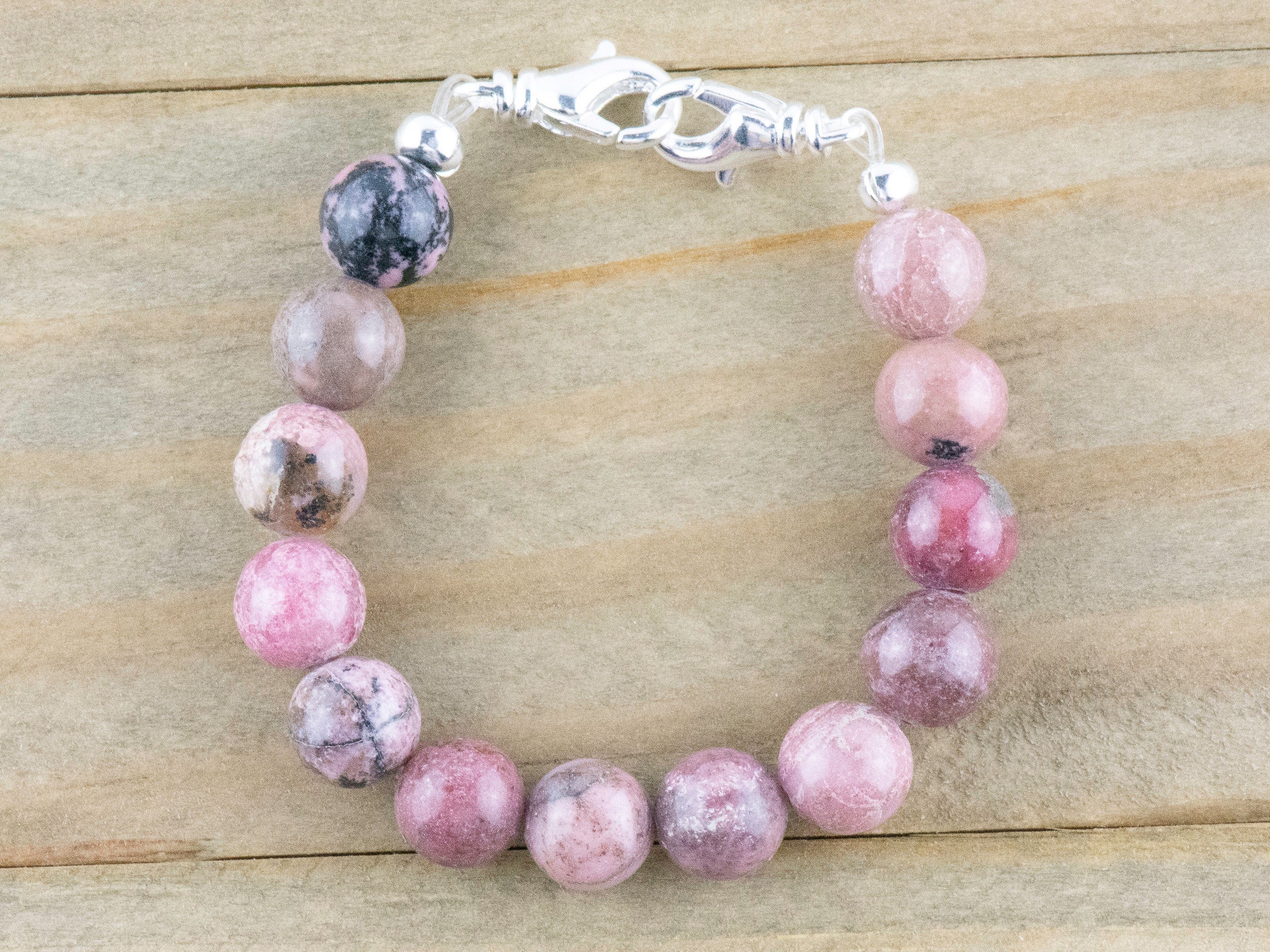 Rhodonite Stretch Beaded Watch Band, Medical Alert Bracelet, Single Strand, Interchangeable, Handmade Jewelry