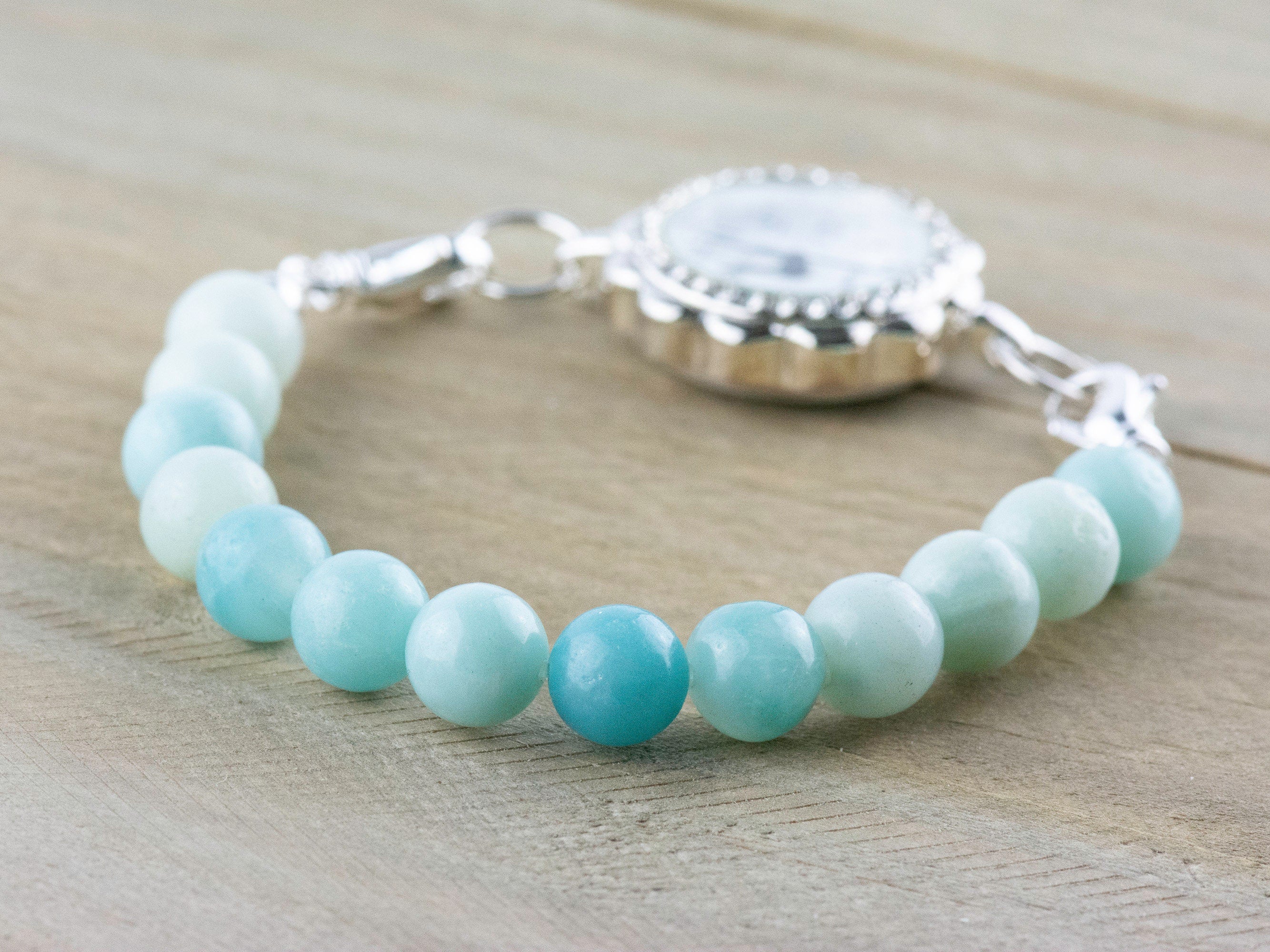 Amazonite Stretch Beaded Watch Band, Medical Alert Bracelet, Single Strand Interchangeable Band, Handmade Jewelry
