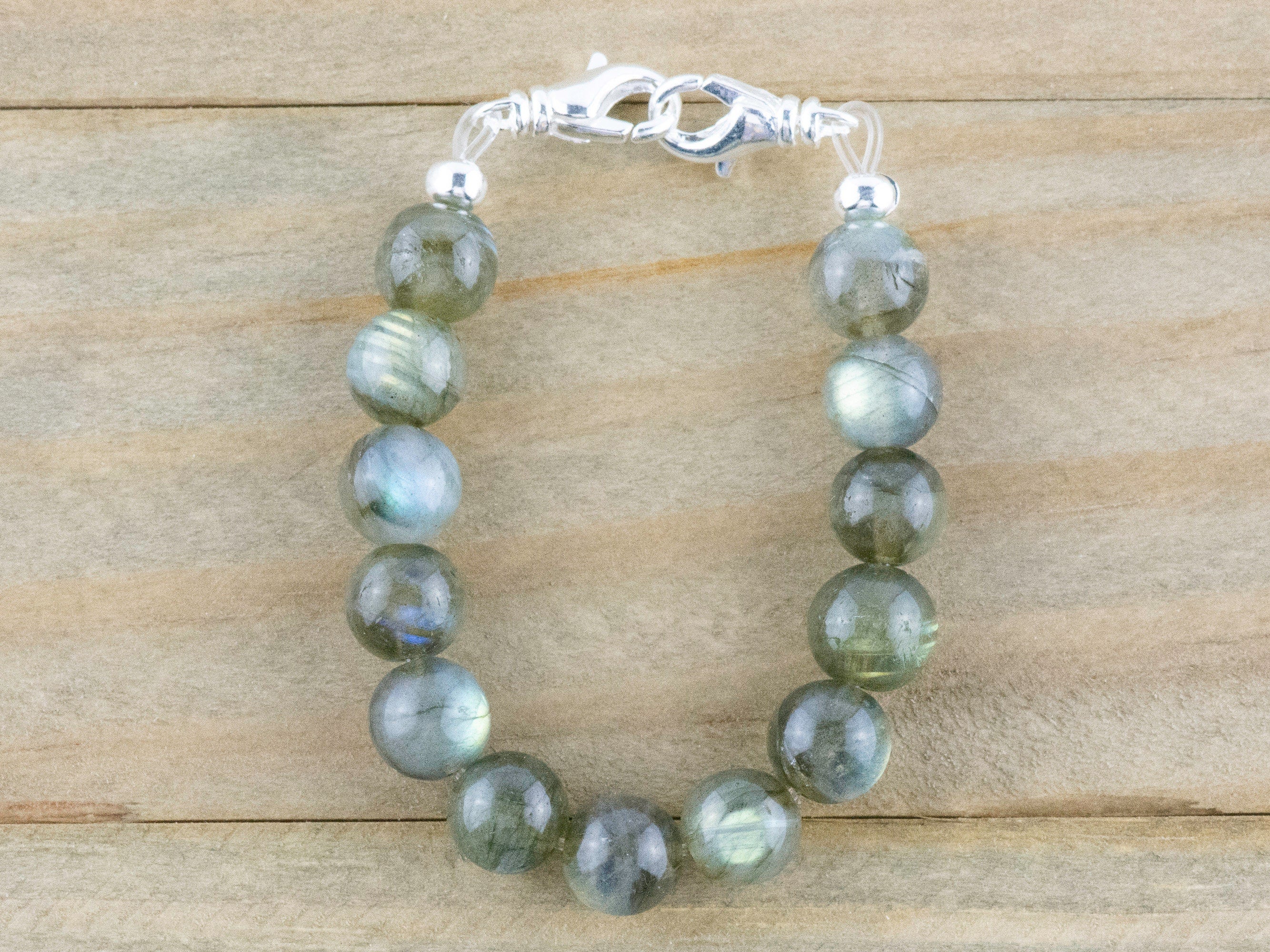 Labradorite Stretch Beaded Watch Band, Medical Alert Bracelet, Single Strand, Interchangeable, Handmade Jewelry