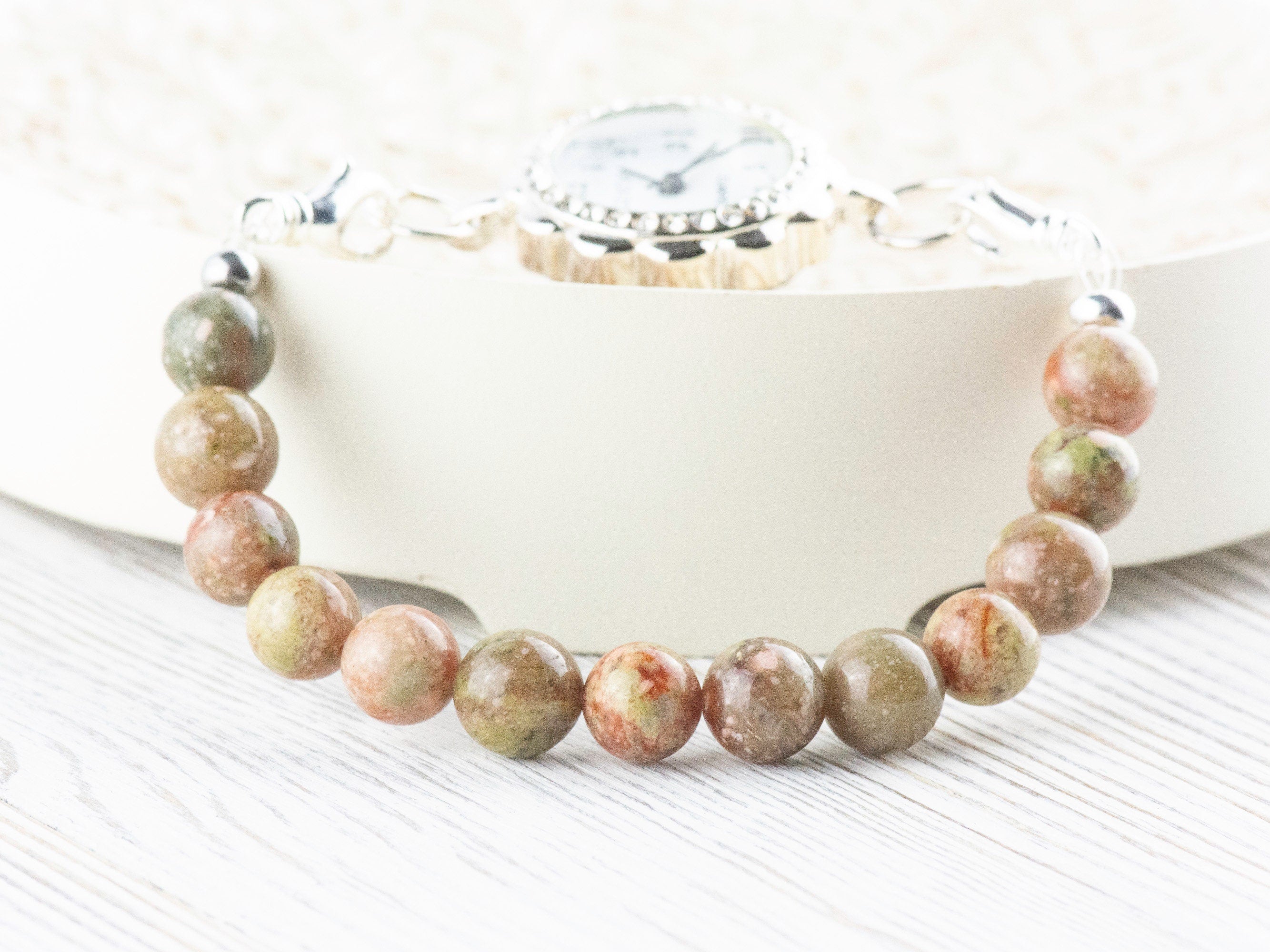 Autumn Jasper Stretch Beaded Watch Band, Medical Alert Bracelet, Single Strand, Interchangeable, Handmade Jewelry