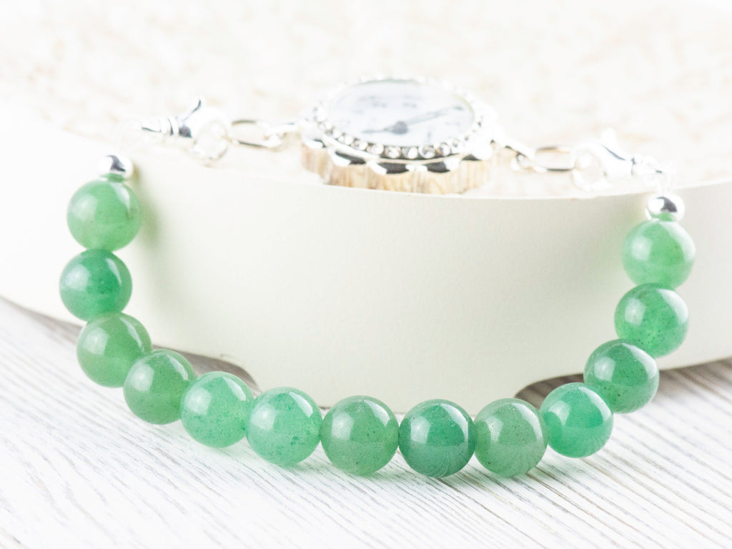 Green Aventurine Stretch Beaded Watch Band, Medical Alert Bracelet, Single Strand, Interchangeable, Handmade Jewelry