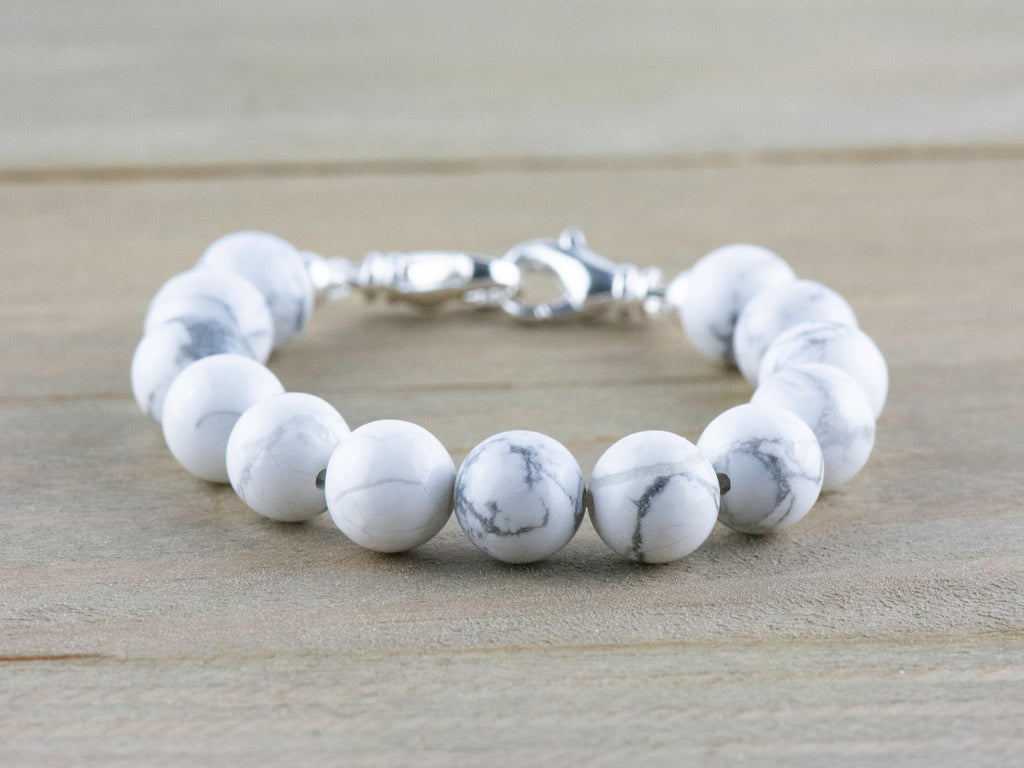 White Howlite Stretch Beaded Watch Band, Medical Alert Bracelet, Single Strand, Interchangeable, Handmade Jewelry