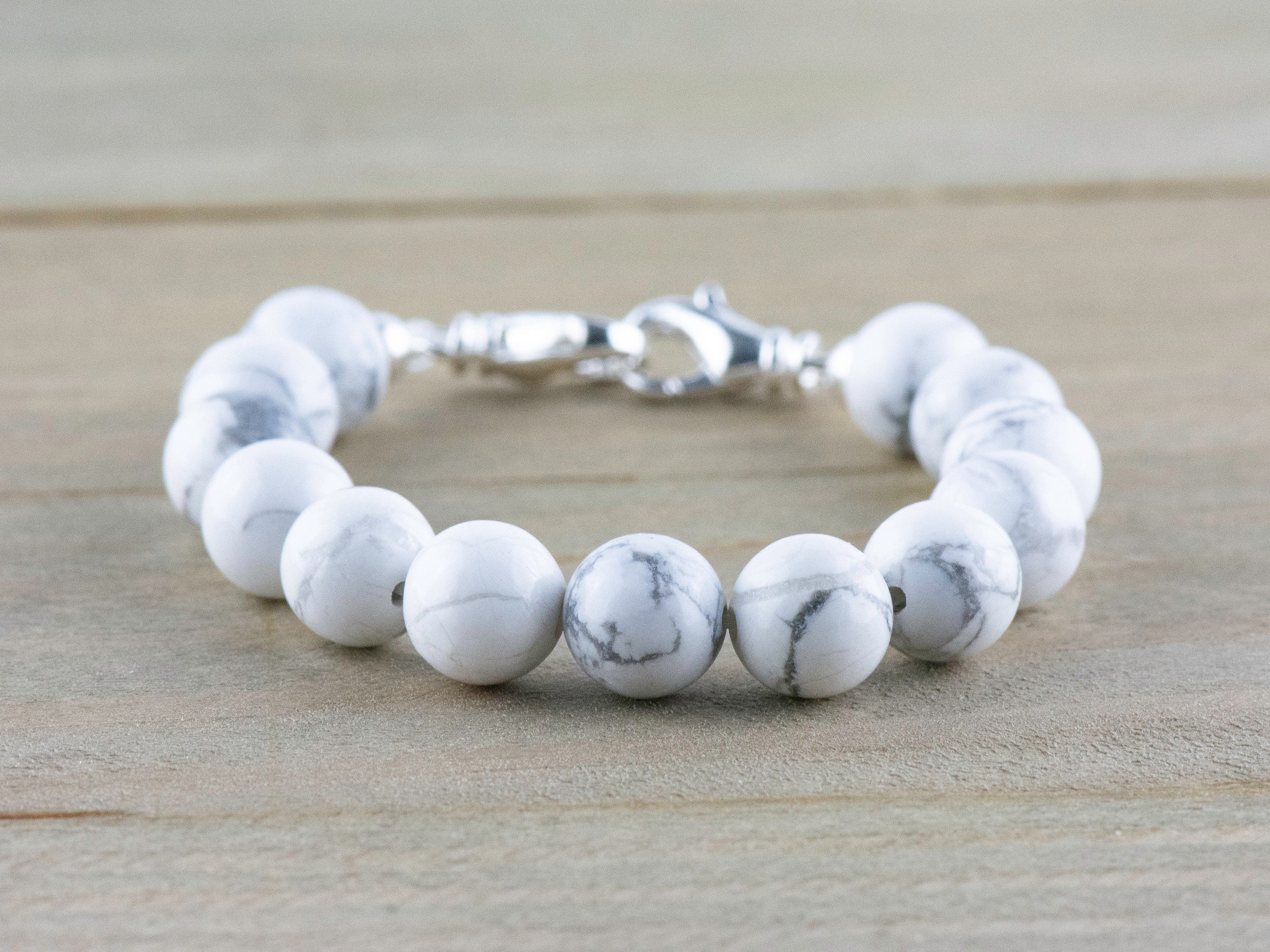 White Howlite Stretch Beaded Watch Band, Medical Alert Bracelet, Single Strand, Interchangeable, Handmade Jewelry