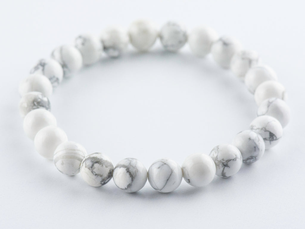 White Howlite Smooth Round Beaded Stretch Bracelet, Simple Unisex Semi-Precious Stone Jewelry, Handmade Natural Gemstone Fashion Accessories