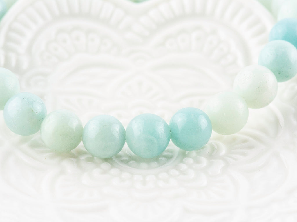 Amazonite Smooth Round Beaded Stretch Bracelet, Simple Unisex Semi-Precious Stone Jewelry, Handmade Natural Gemstone Fashion Accessories