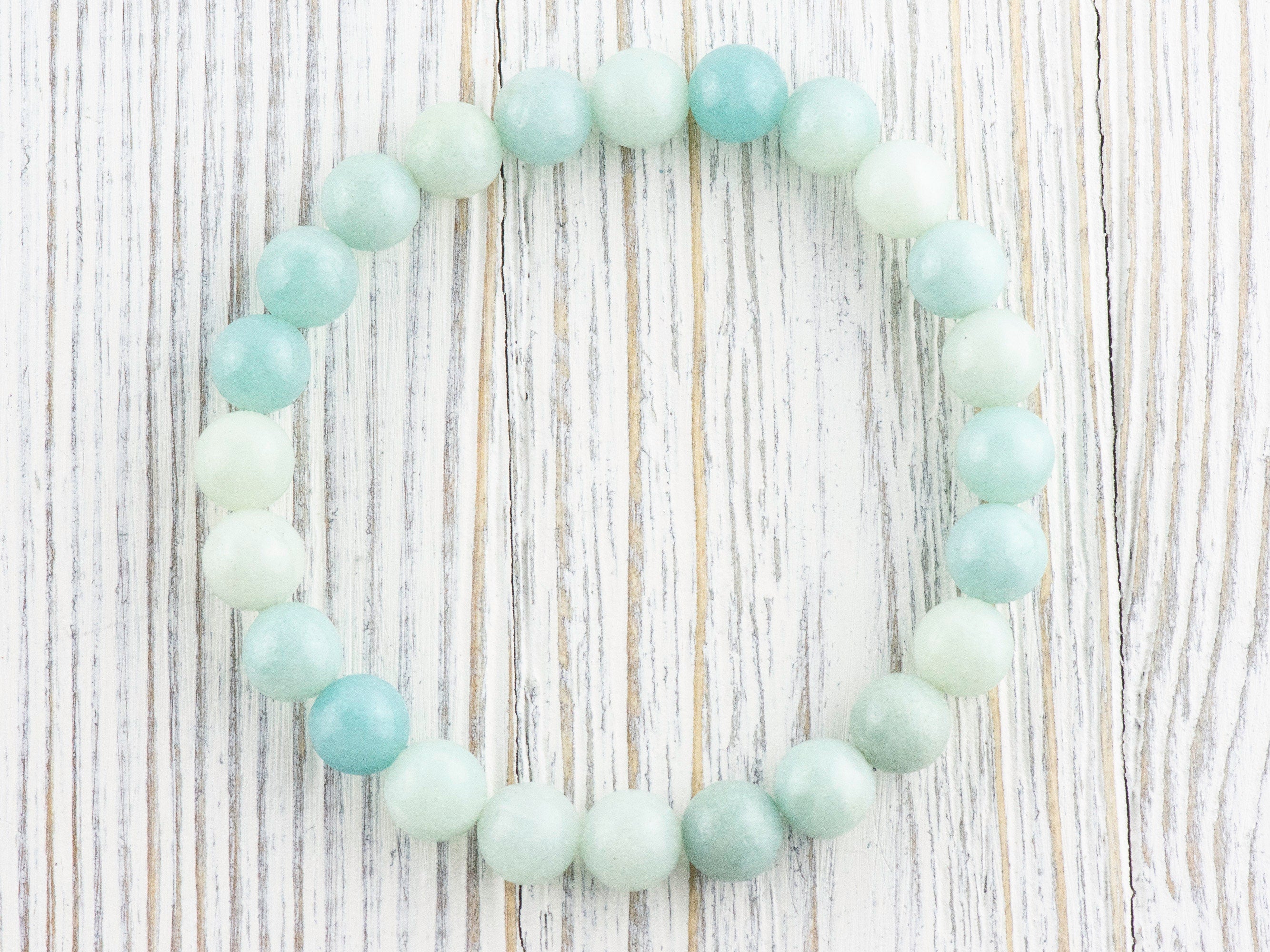 Amazonite Smooth Round Beaded Stretch Bracelet, Simple Unisex Semi-Precious Stone Jewelry, Handmade Natural Gemstone Fashion Accessories