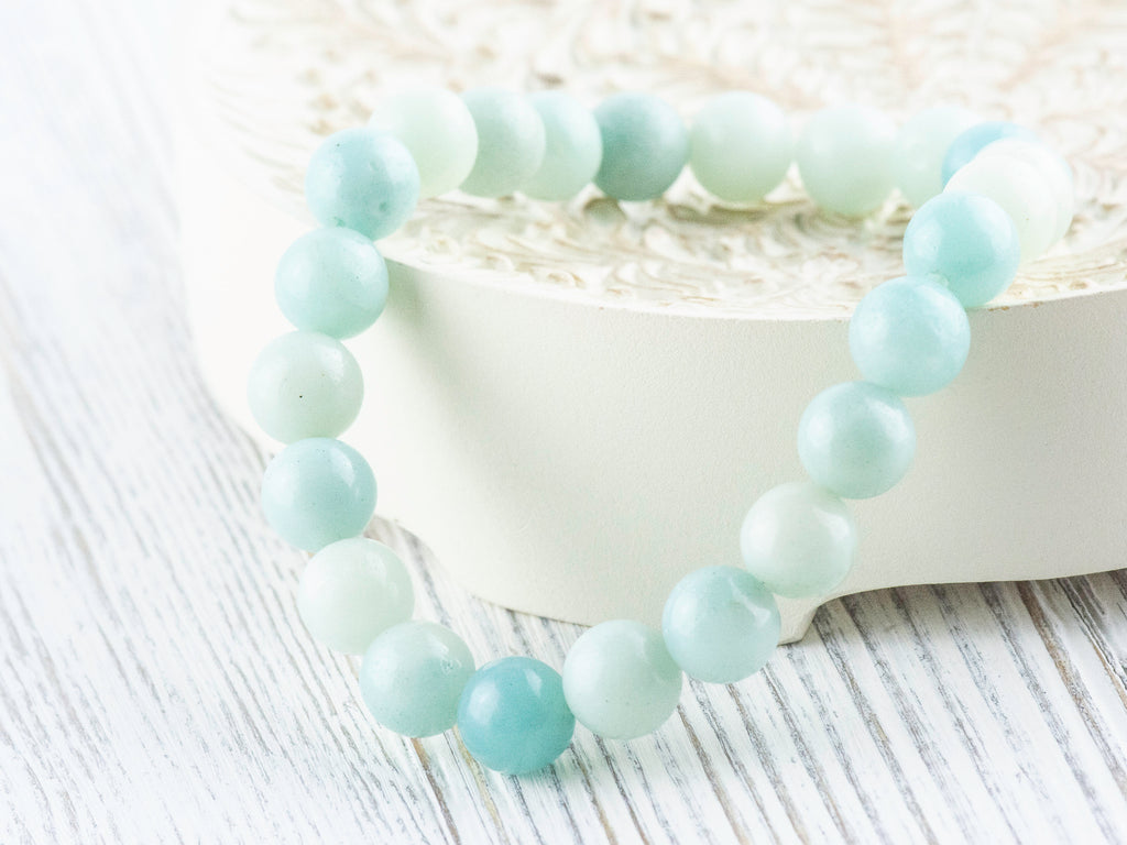 Amazonite Smooth Round Beaded Stretch Bracelet, Simple Unisex Semi-Precious Stone Jewelry, Handmade Natural Gemstone Fashion Accessories