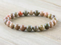 Autumn Jasper Smooth Round Beaded Stretch Bracelet, Simple Unisex Semi-Precious Stone Jewelry, Handmade Natural Gemstone Fashion Accessories
