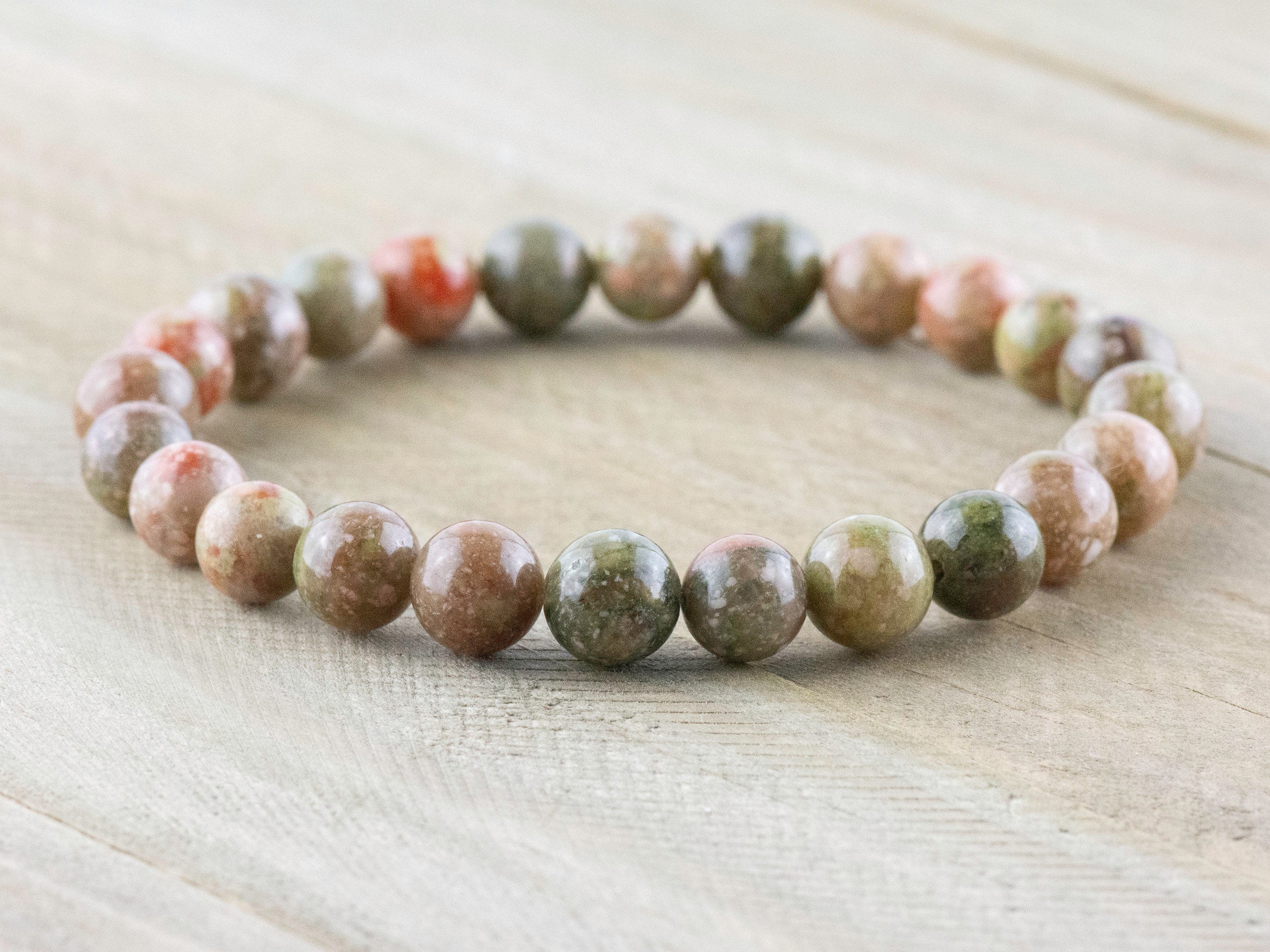 Autumn Jasper Smooth Round Beaded Stretch Bracelet, Simple Unisex Semi-Precious Stone Jewelry, Handmade Natural Gemstone Fashion Accessories