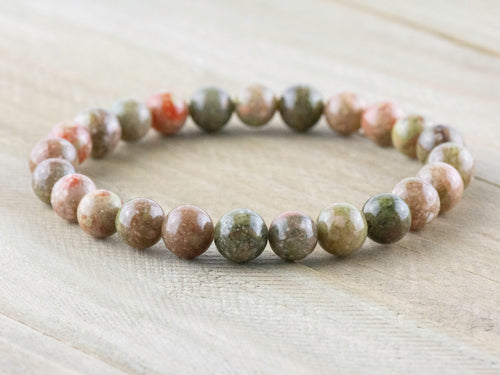 Autumn Jasper Smooth Round Beaded Stretch Bracelet, Simple Unisex Semi-Precious Stone Jewelry, Handmade Natural Gemstone Fashion Accessories