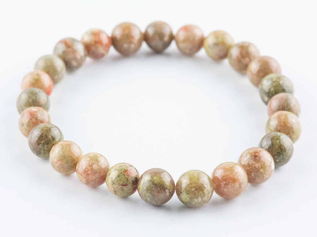 Autumn Jasper Smooth Round Beaded Stretch Bracelet, Simple Unisex Semi-Precious Stone Jewelry, Handmade Natural Gemstone Fashion Accessories