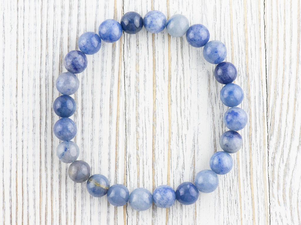 Blue Aventurine Smooth Round Beaded Stretch Bracelet, Unisex Semi-Precious Stone Jewelry, Handmade Natural Gemstone Fashion Accessories
