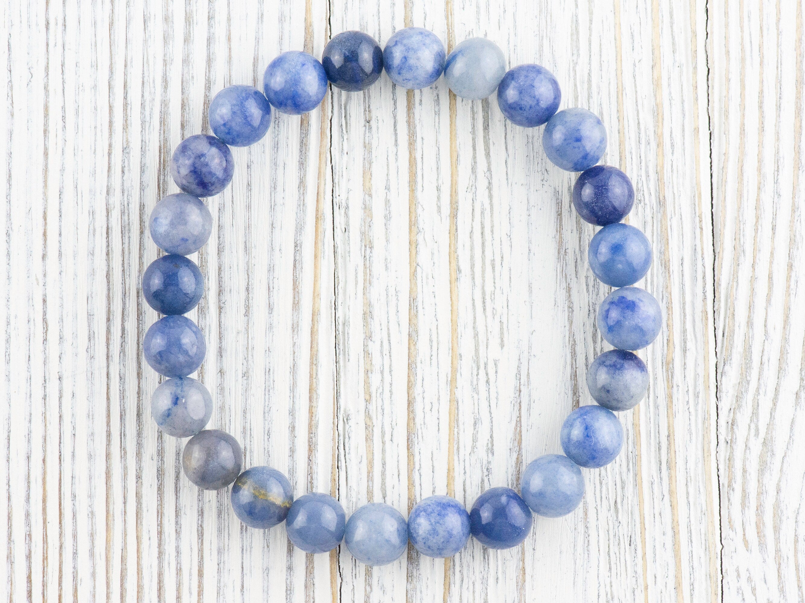 Blue Aventurine Smooth Round Beaded Stretch Bracelet, Unisex Semi-Precious Stone Jewelry, Handmade Natural Gemstone Fashion Accessories