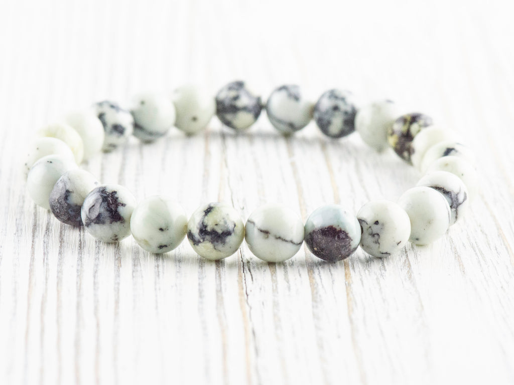 Dendritic Jasper Smooth Round Beaded Stretch Bracelet, Unisex Semi-Precious Stone Jewelry, Handmade Natural Gemstone Fashion Accessories