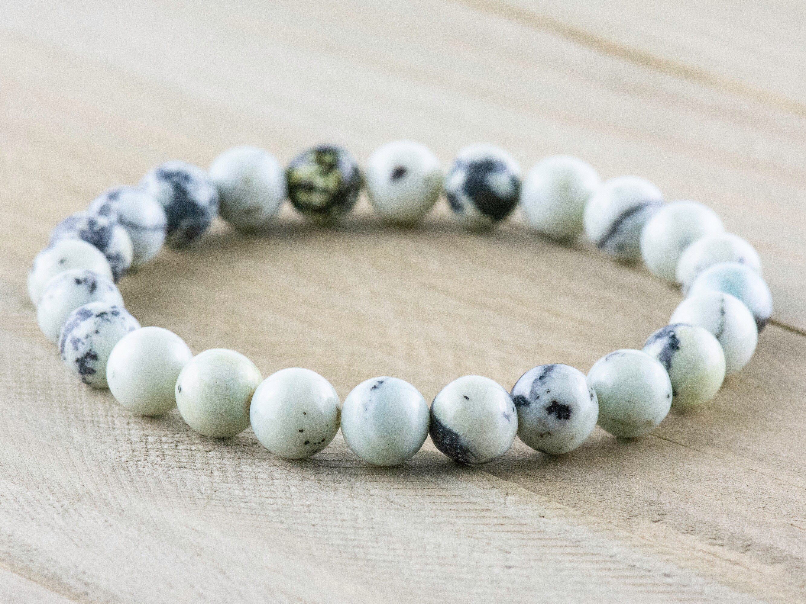 Dendritic Jasper Smooth Round Beaded Stretch Bracelet, Unisex Semi-Precious Stone Jewelry, Handmade Natural Gemstone Fashion Accessories