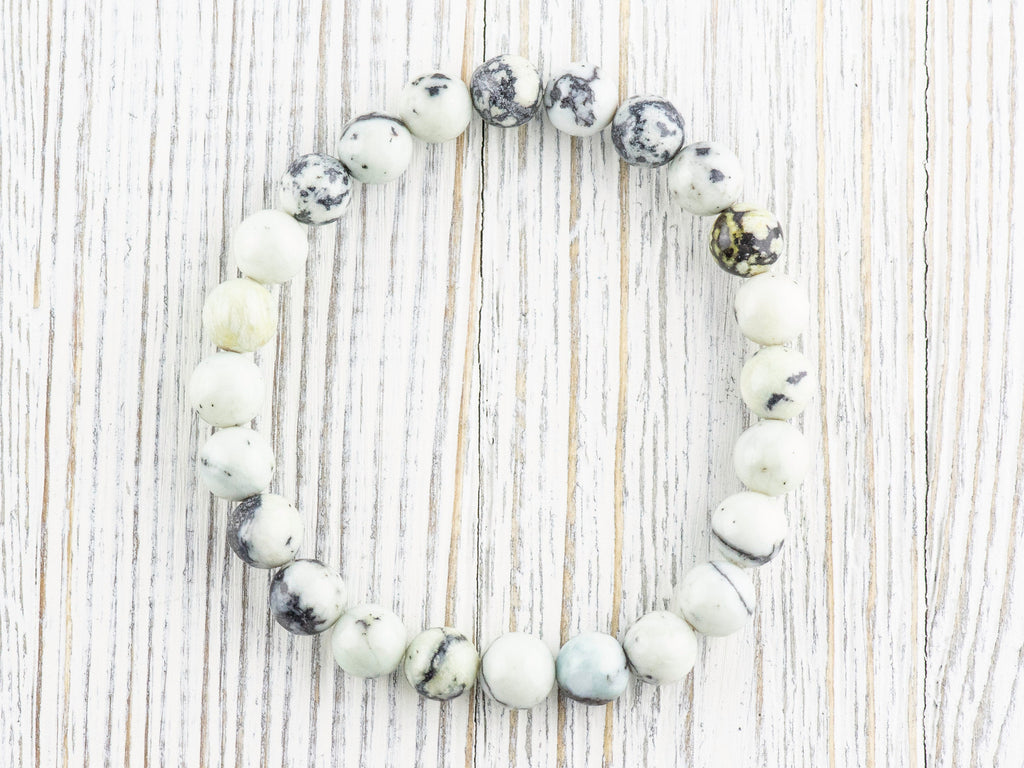 Dendritic Jasper Smooth Round Beaded Stretch Bracelet, Unisex Semi-Precious Stone Jewelry, Handmade Natural Gemstone Fashion Accessories