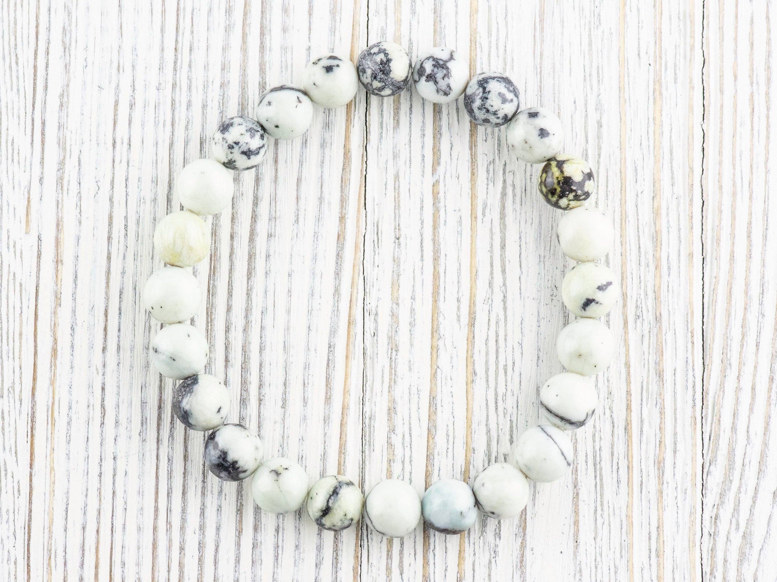 Dendritic Jasper Smooth Round Beaded Stretch Bracelet, Unisex Semi-Precious Stone Jewelry, Handmade Natural Gemstone Fashion Accessories