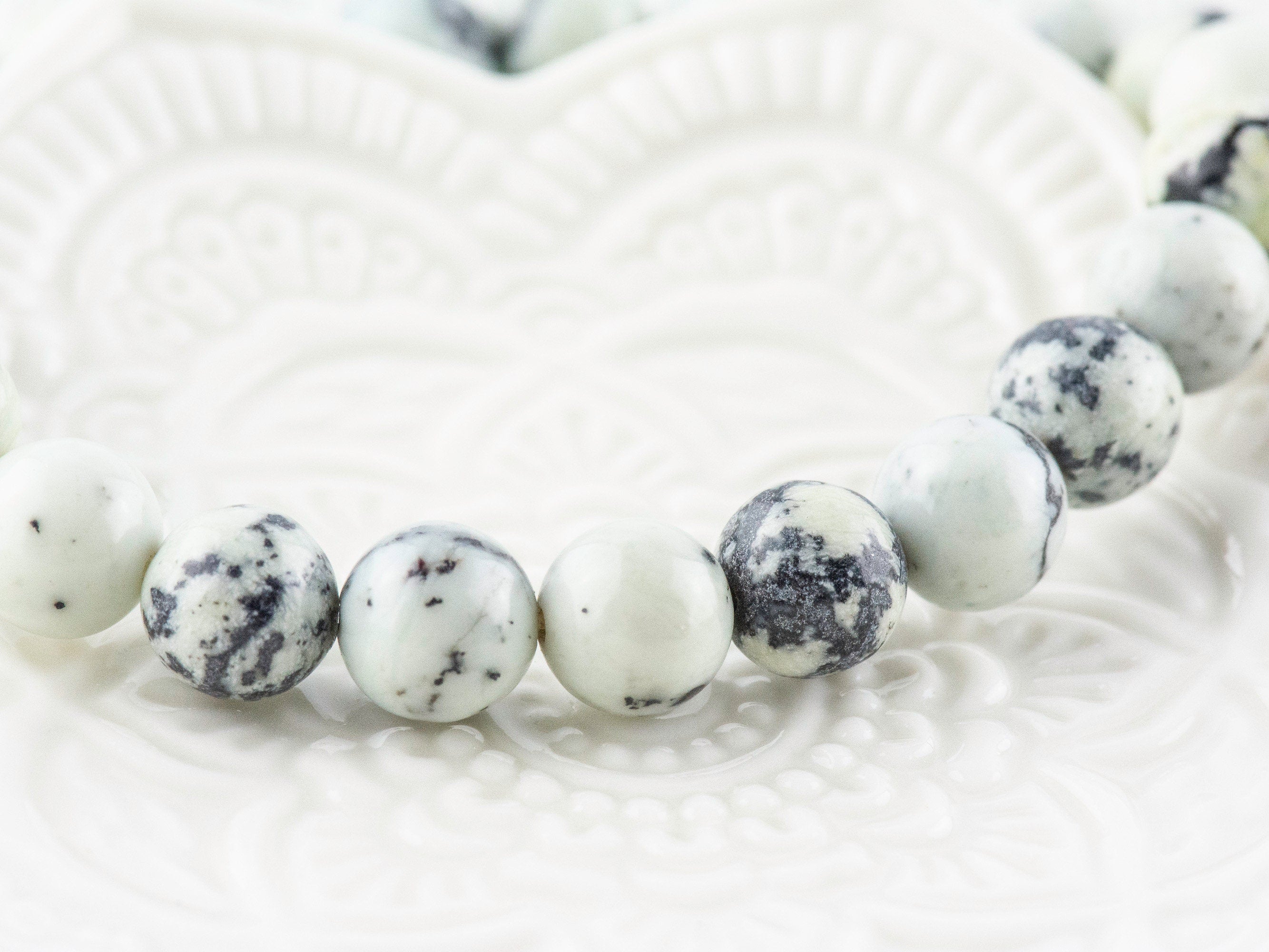 Dendritic Jasper Smooth Round Beaded Stretch Bracelet, Unisex Semi-Precious Stone Jewelry, Handmade Natural Gemstone Fashion Accessories