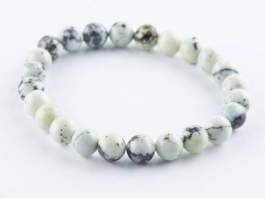 Dendritic Jasper Smooth Round Beaded Stretch Bracelet, Unisex Semi-Precious Stone Jewelry, Handmade Natural Gemstone Fashion Accessories