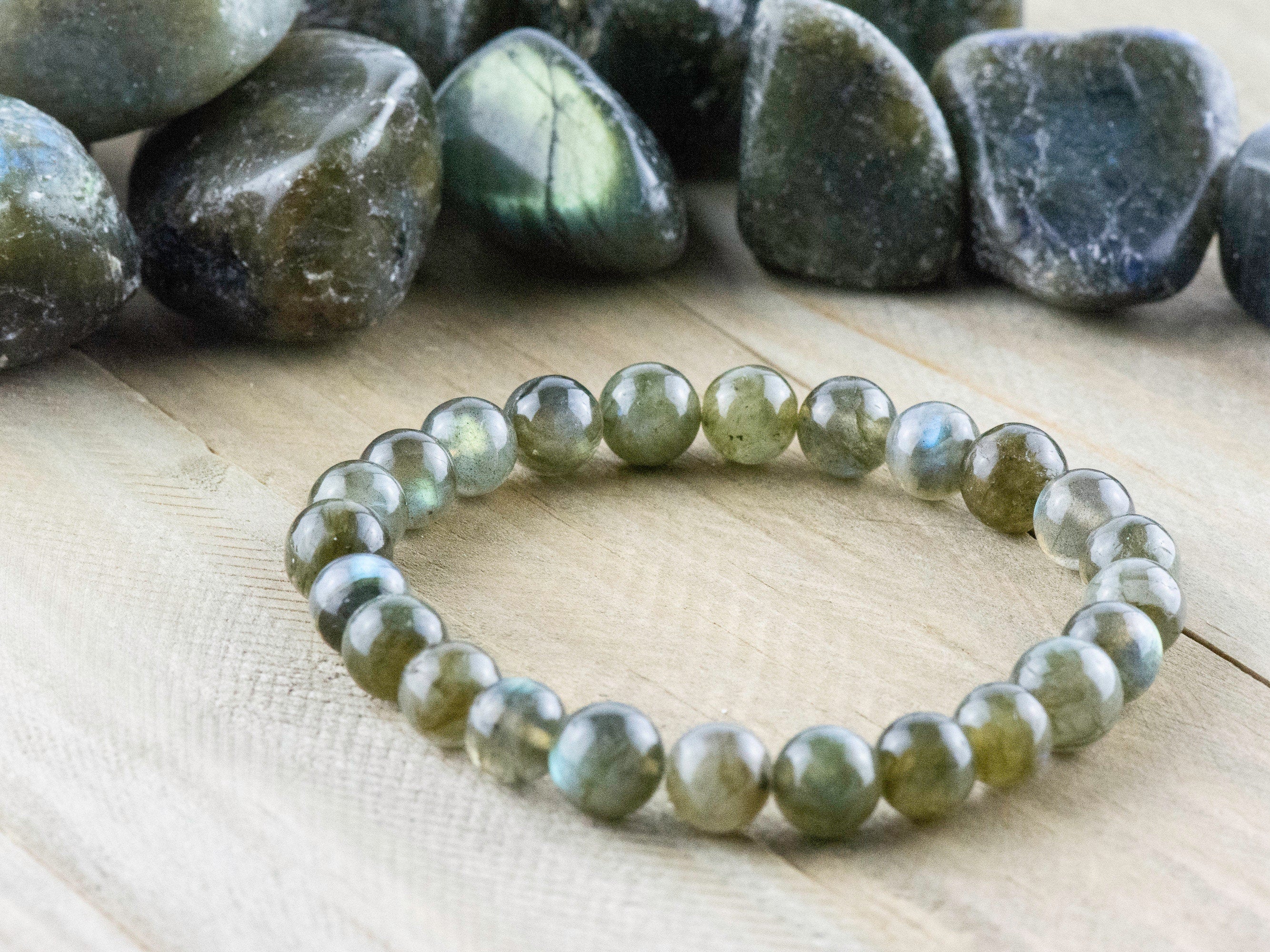 Labradorite Smooth Round Beaded Stretch Bracelet, Simple Unisex Semi-Precious Stone Jewelry, Handmade Natural Gemstone Fashion Accessories