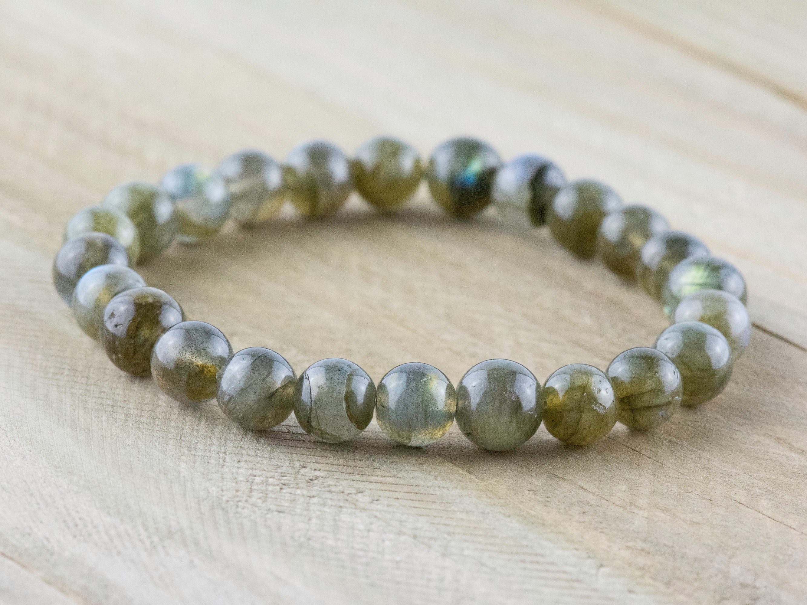 Labradorite Smooth Round Beaded Stretch Bracelet, Simple Unisex Semi-Precious Stone Jewelry, Handmade Natural Gemstone Fashion Accessories