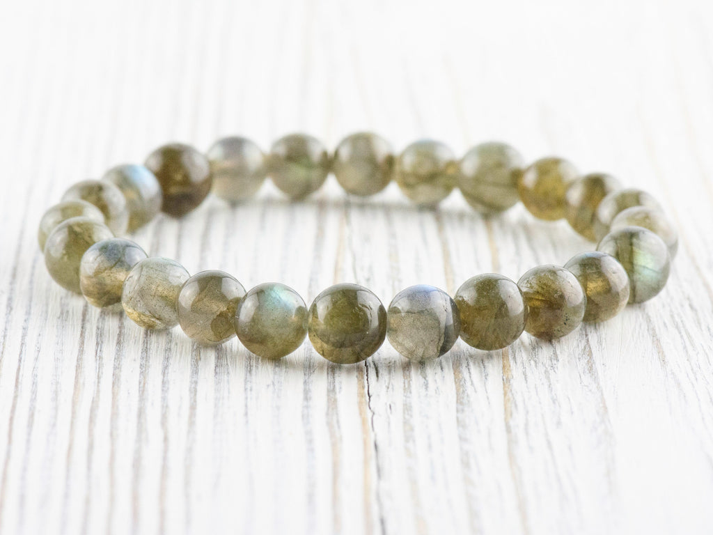 Labradorite Smooth Round Beaded Stretch Bracelet, Simple Unisex Semi-Precious Stone Jewelry, Handmade Natural Gemstone Fashion Accessories