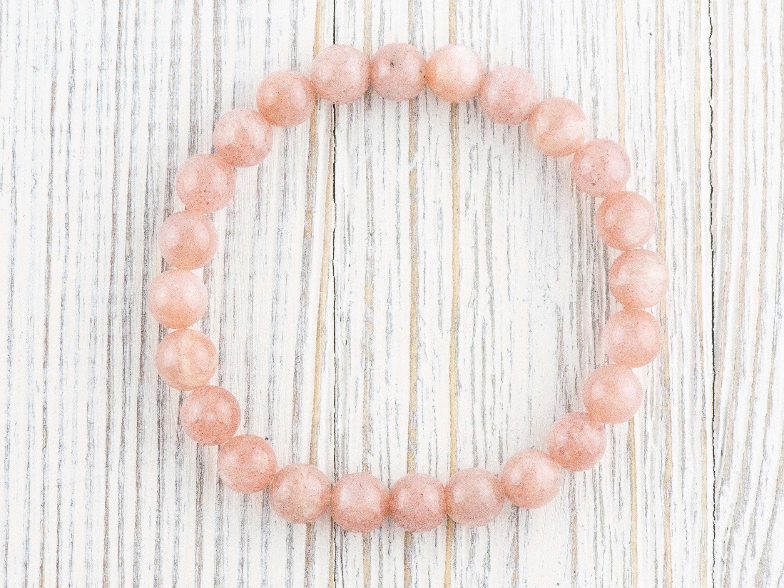 Pink Flake Moonstone Smooth Round Beaded Stretch Bracelet, Unisex Semi-Precious Stone Jewelry, Handmade Natural Gemstone Fashion Accessories